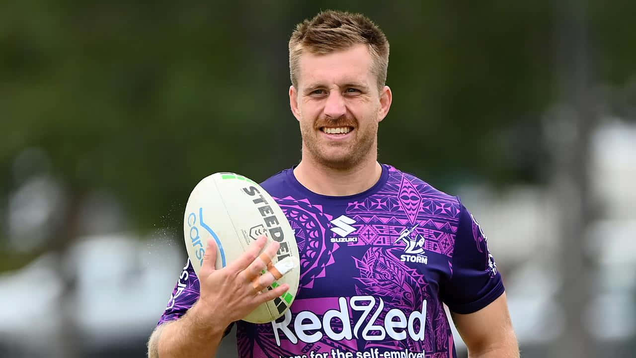 Cameron Munster, purple patterned jersey, white rugby ball, HD Desktop Wallpaper