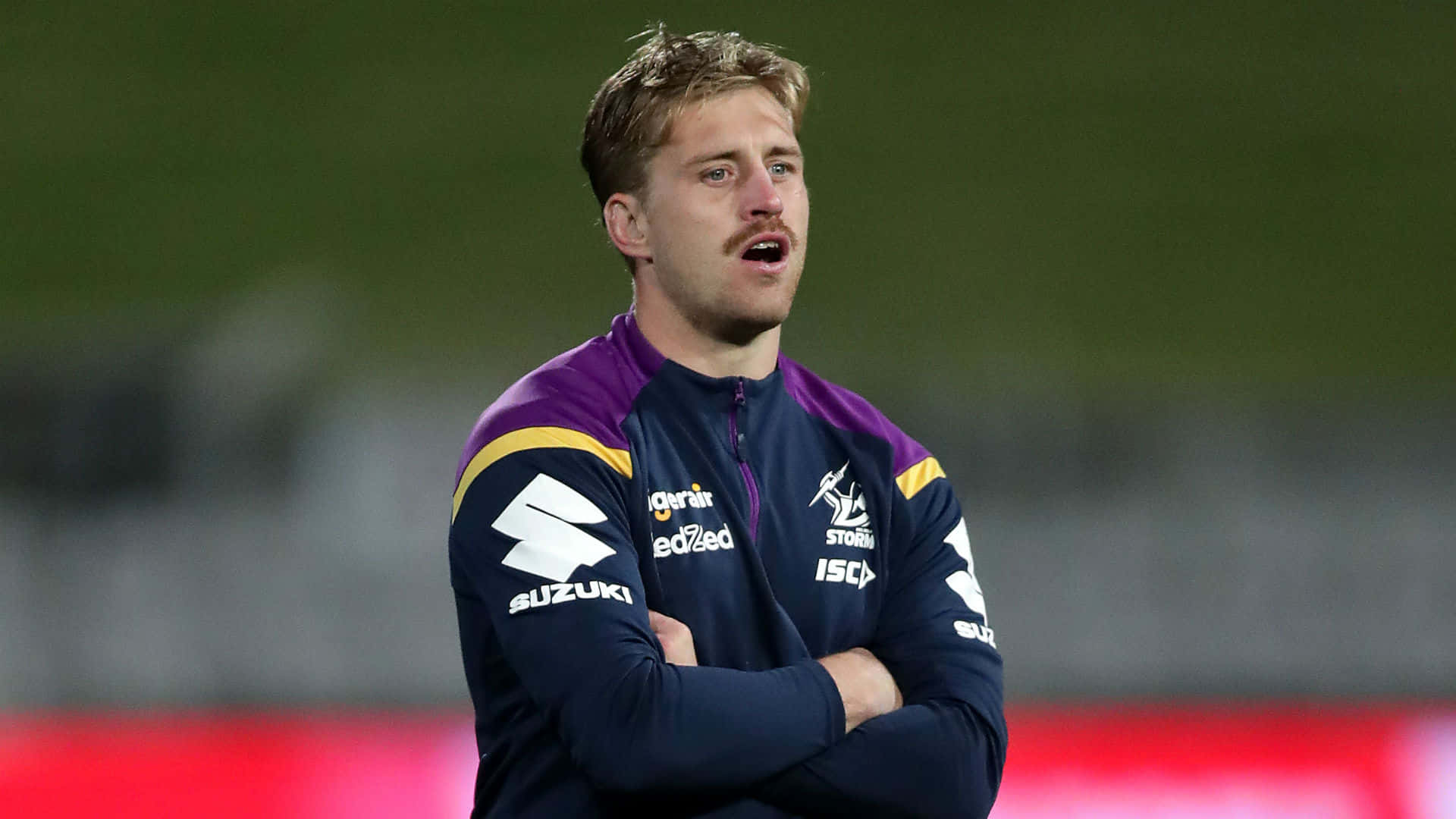 Cameron Munster, purple and navy training jersey, stadium field, Full HD Desktop Wallpaper