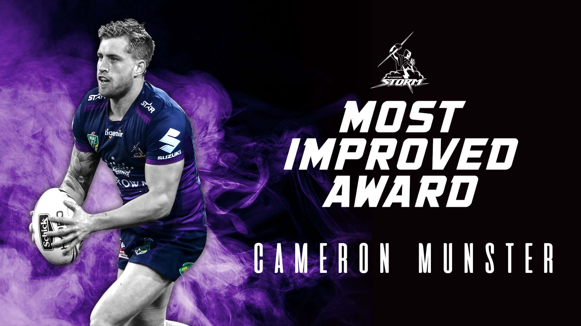 Cameron Munster, purple jersey, smoky purple background, Full HD Desktop Wallpaper