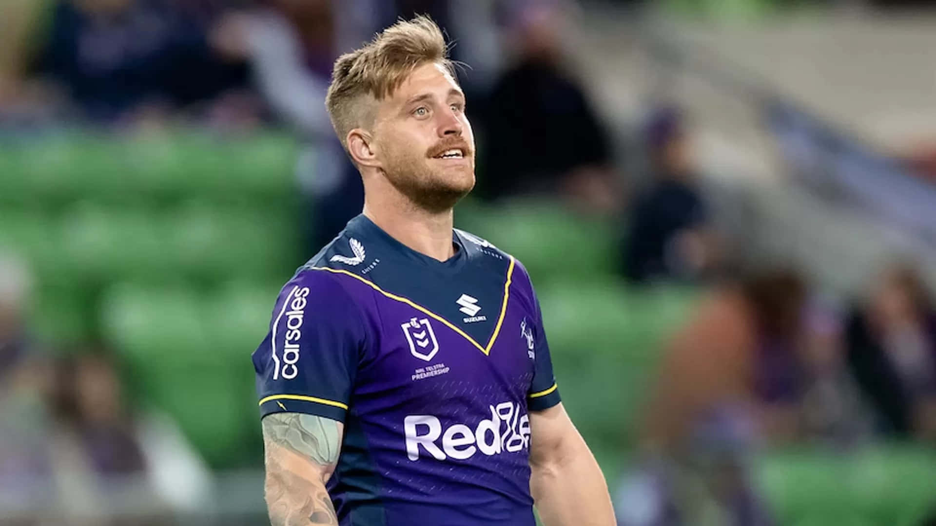 Cameron Munster, purple jersey, stadium field, Full HD Desktop Wallpaper
