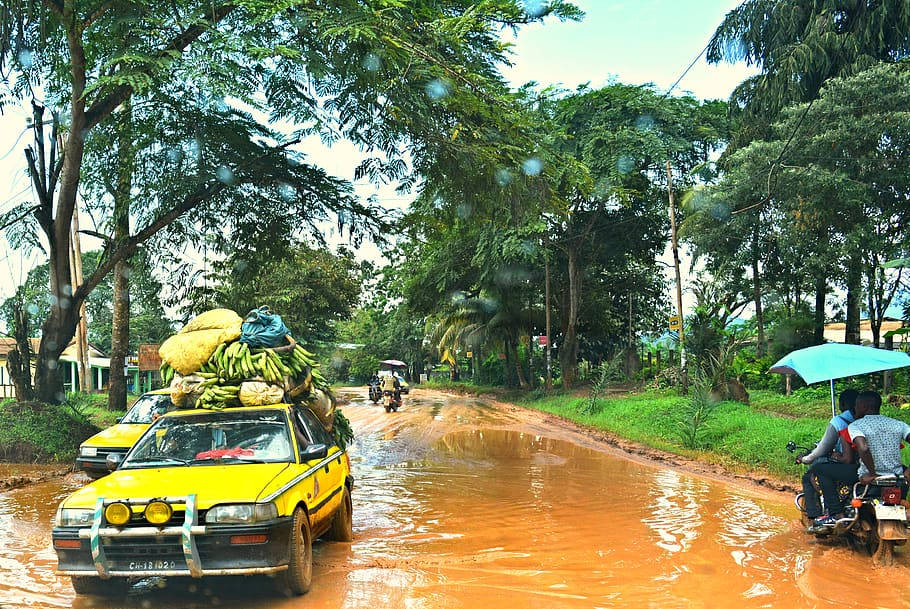 Cameroon, yellow car, bananas, SD Desktop Wallpaper