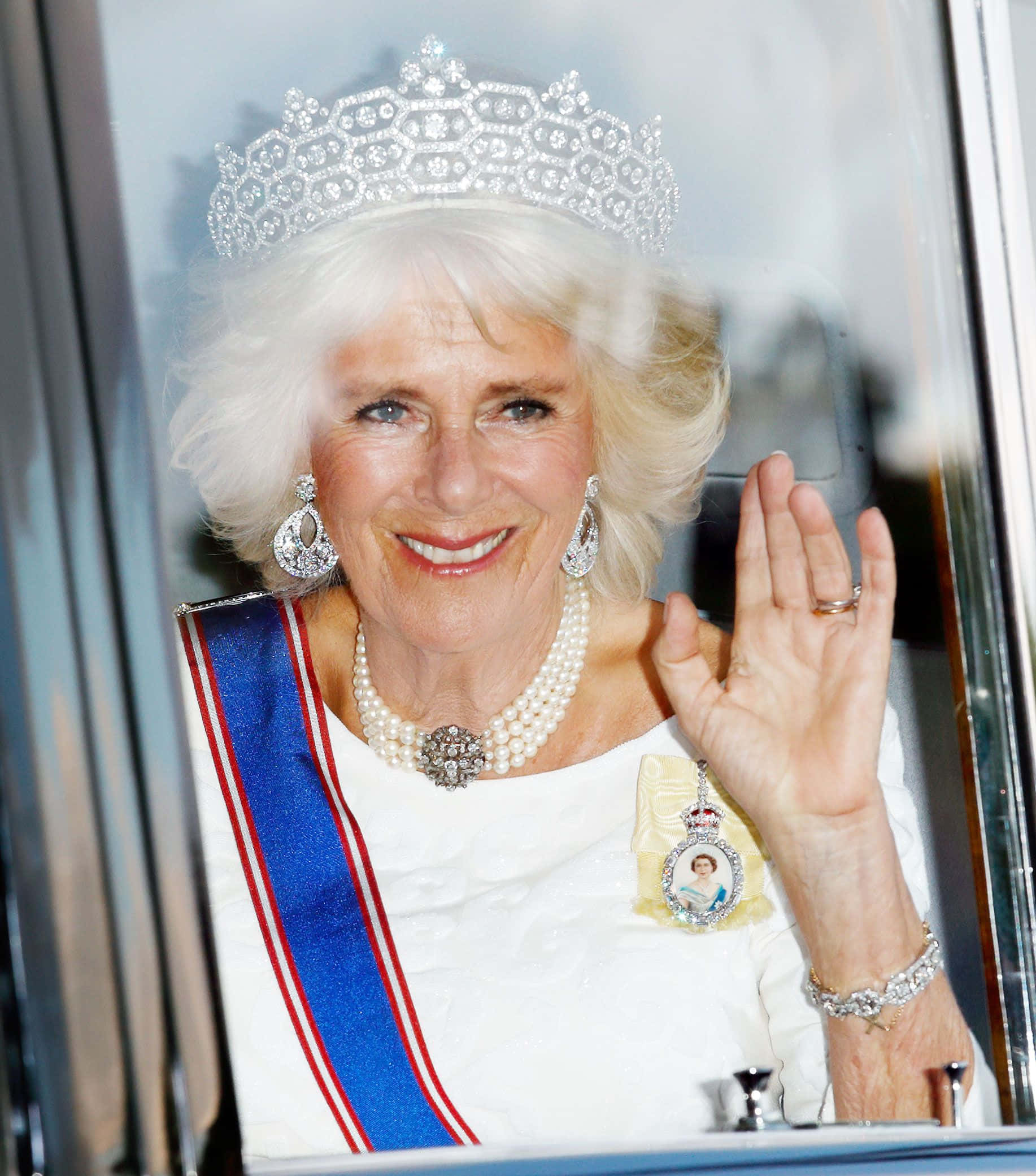 Camilla, white dress, sparkling tiara, Full HD Phone Wallpaper