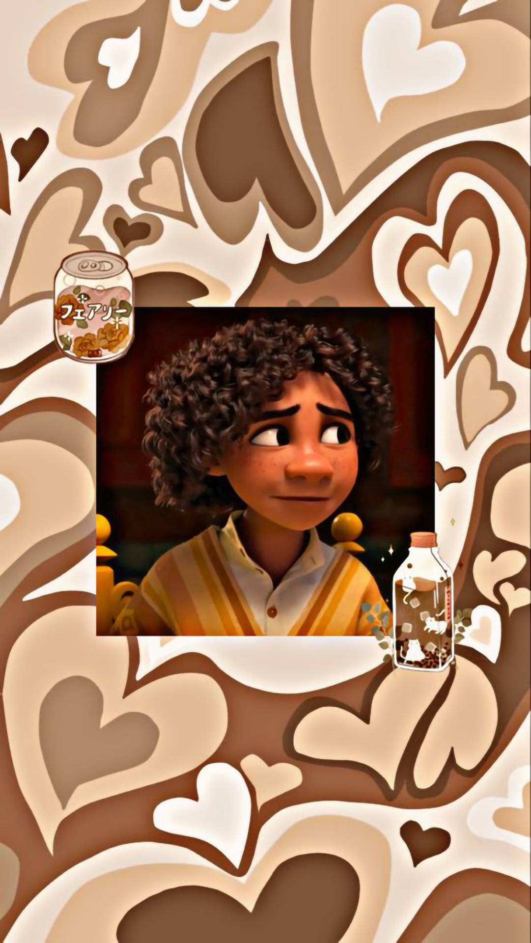 Camilo Madrigal, brown hearts, curly hair, Full HD Phone Wallpaper