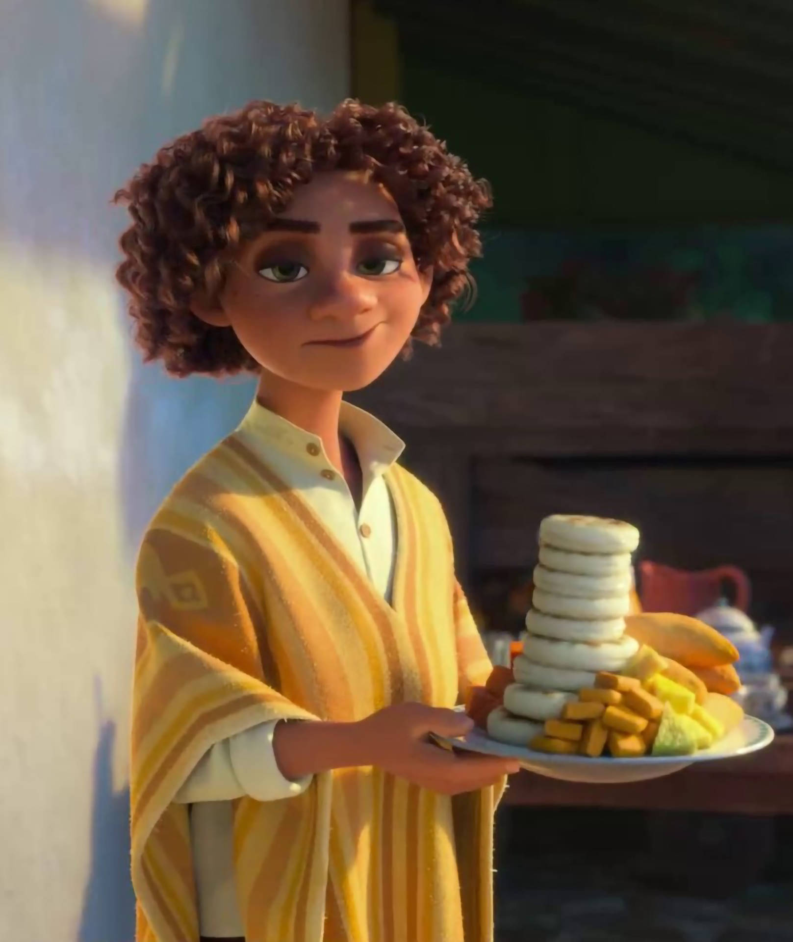 Camilo Madrigal, curly brown hair, stacked pancakes, Full HD Phone Wallpaper