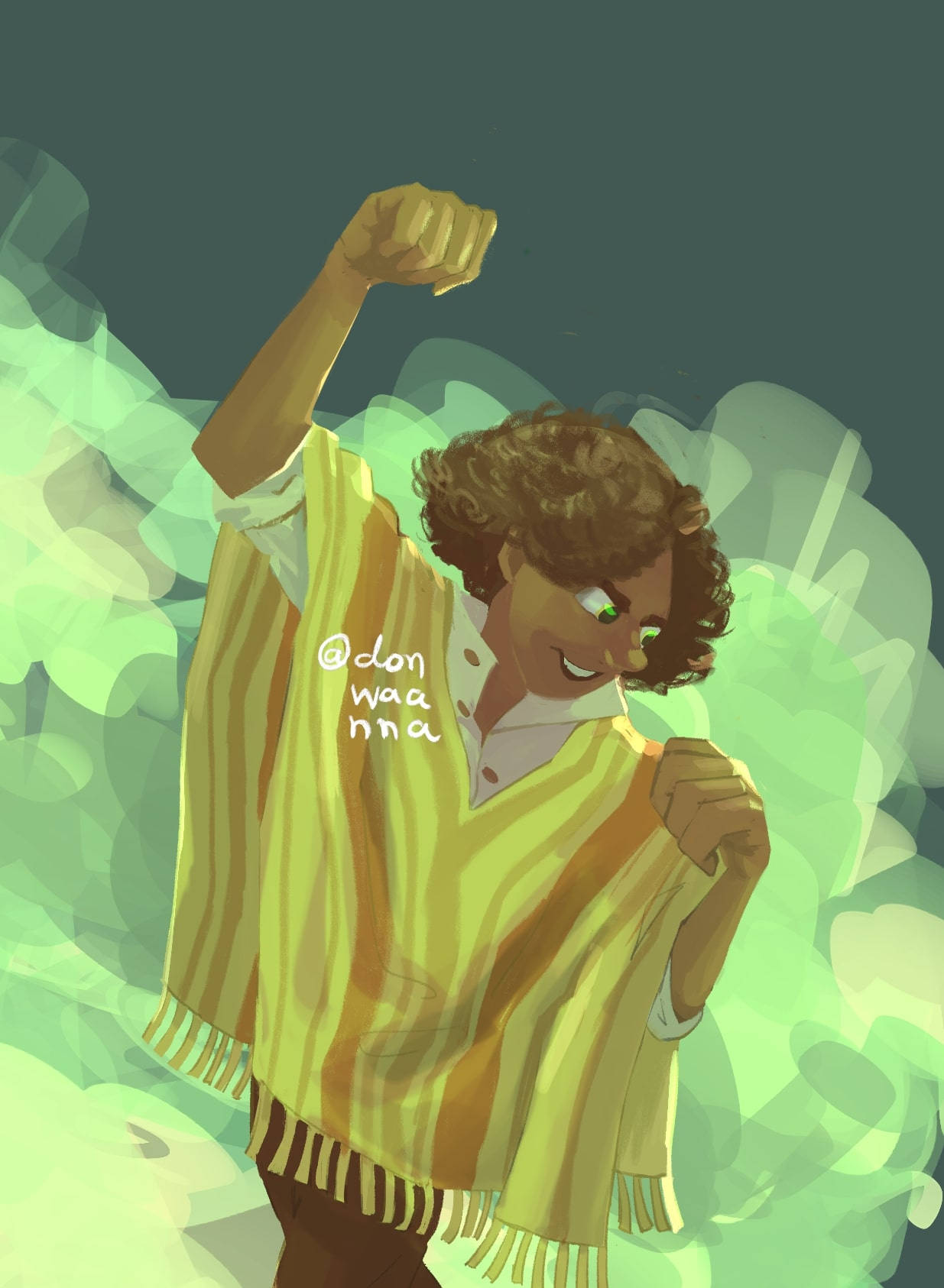 Camilo Madrigal, green smoke, yellow striped poncho, HD Phone Wallpaper