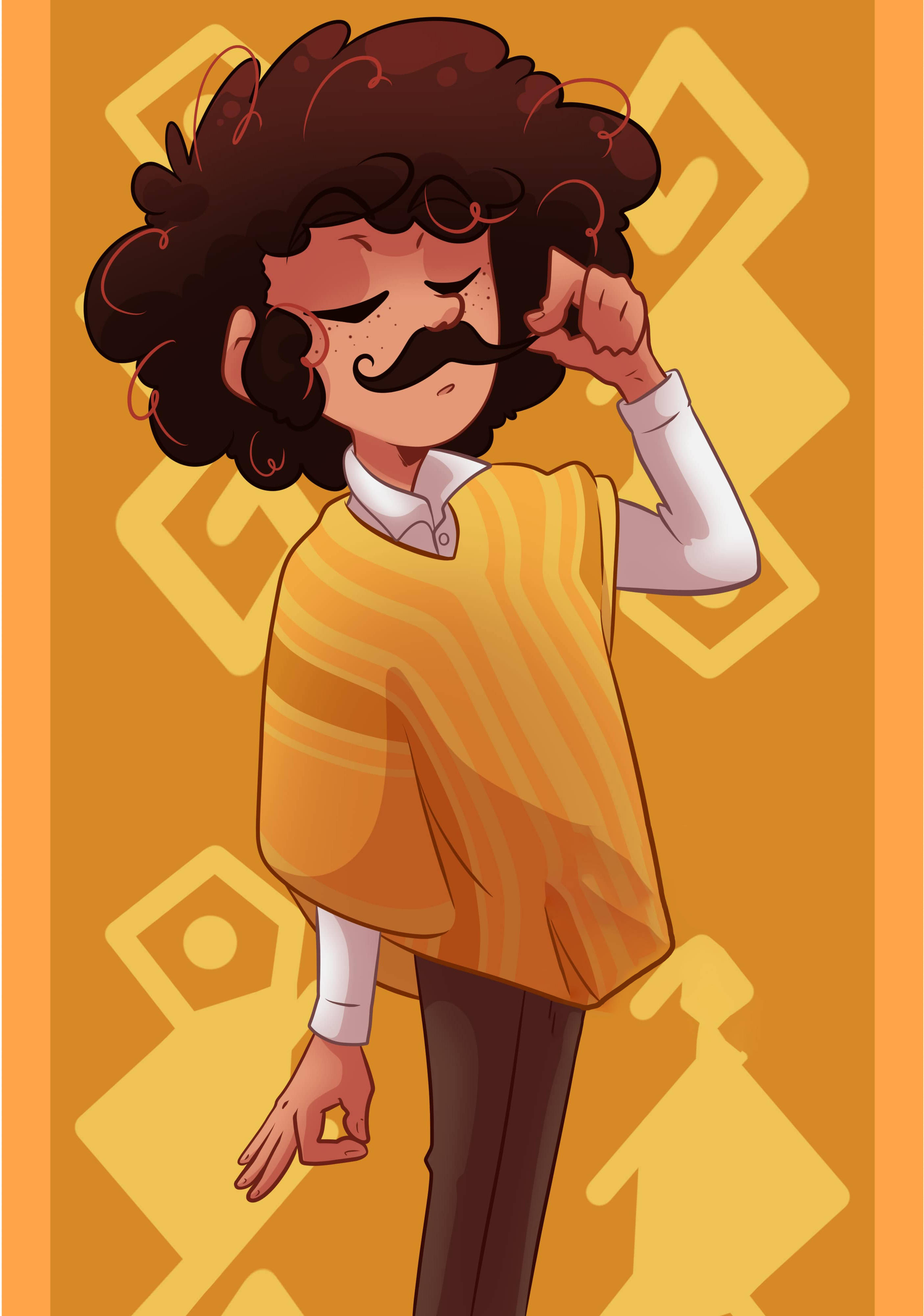 Camilo Madrigal, curly hair, mustache, 4K Phone Wallpaper