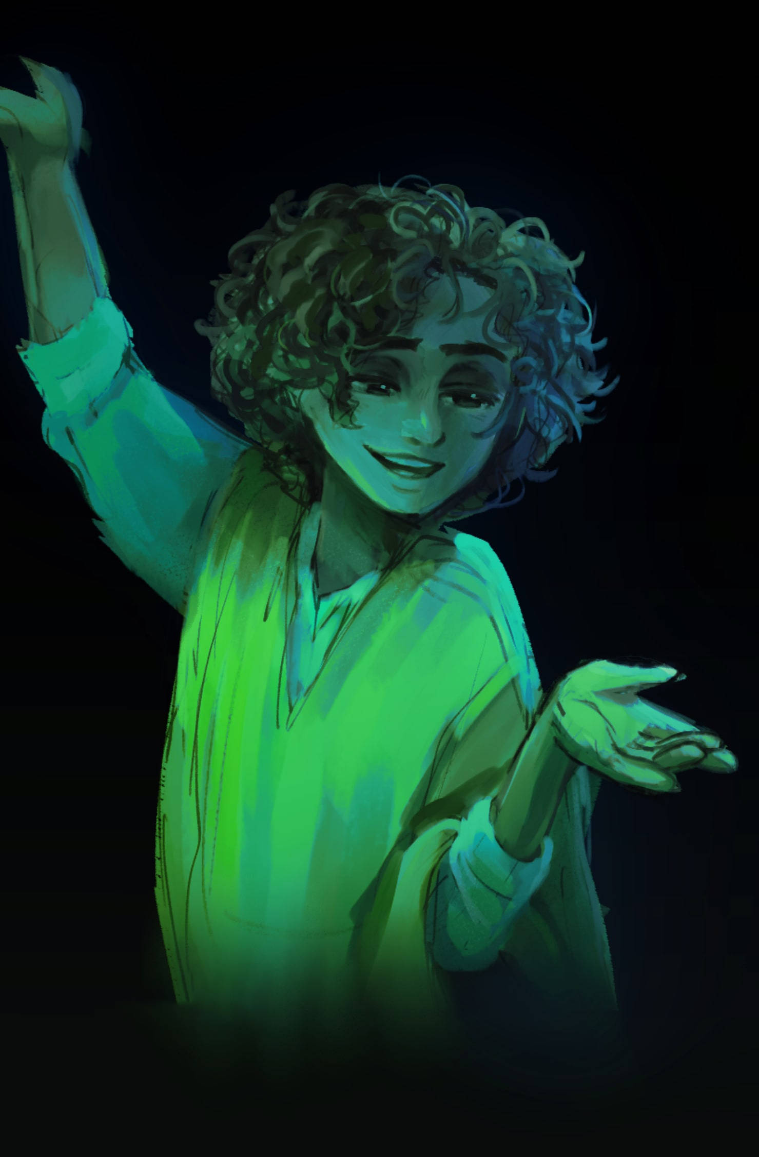 Camilo Madrigal, glowing green light, curly hair, Full HD Phone Wallpaper