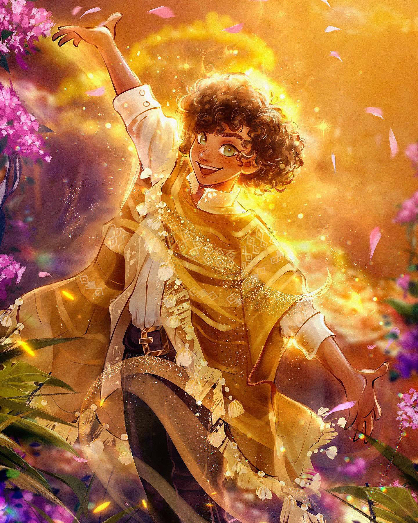 Camilo Madrigal, golden robes, glowing particles, HD Phone Wallpaper