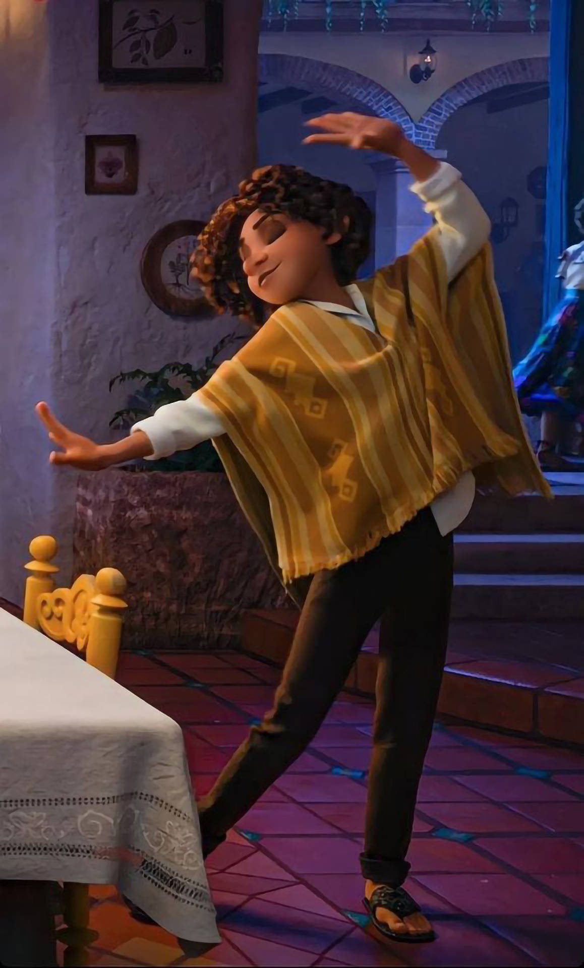 Camilo Madrigal, yellow patterned poncho, Mexican-style room, Full HD Phone Wallpaper