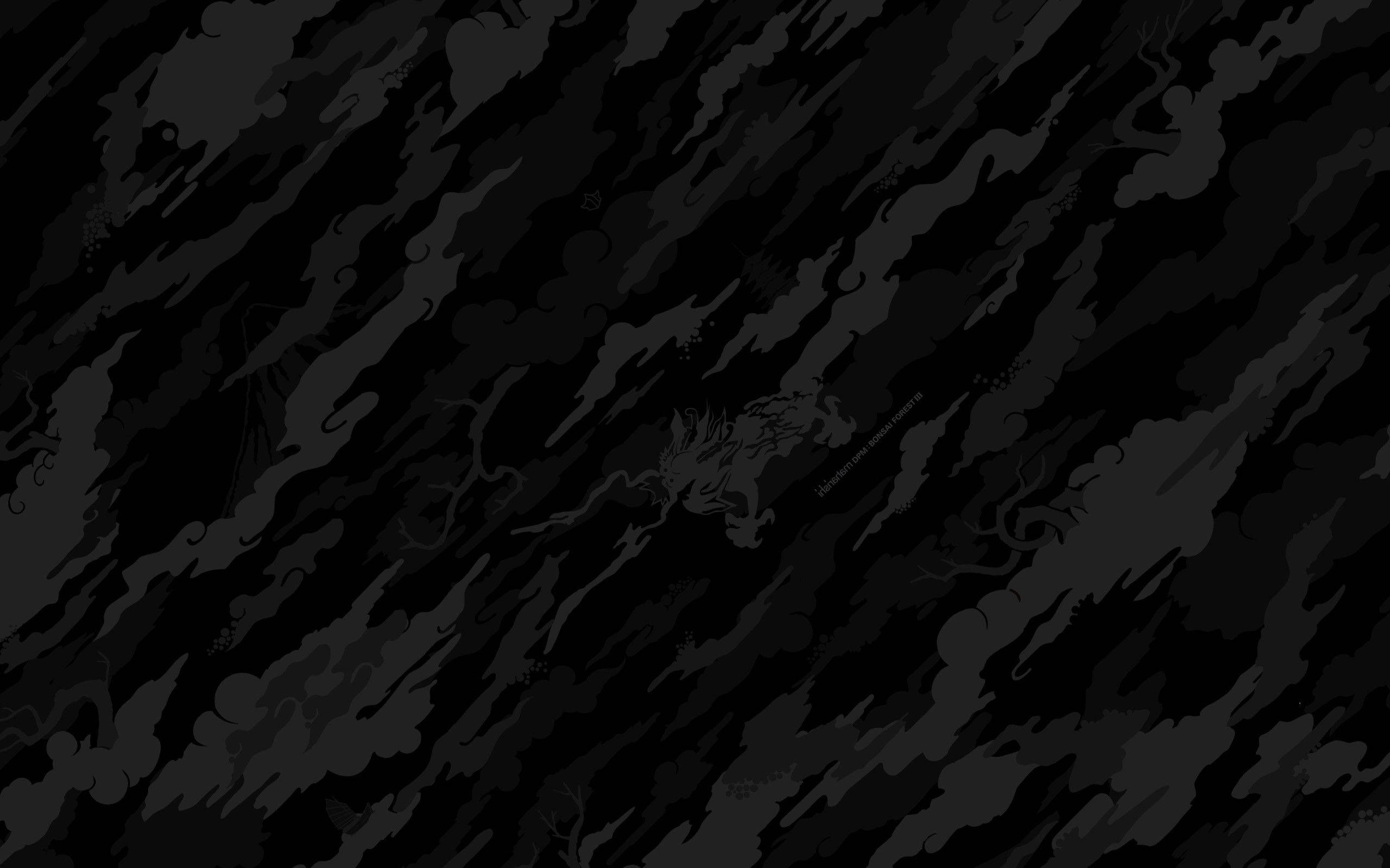 Camo, black splattered, swirling black and gray smoke patterns, 2K Desktop Wallpaper