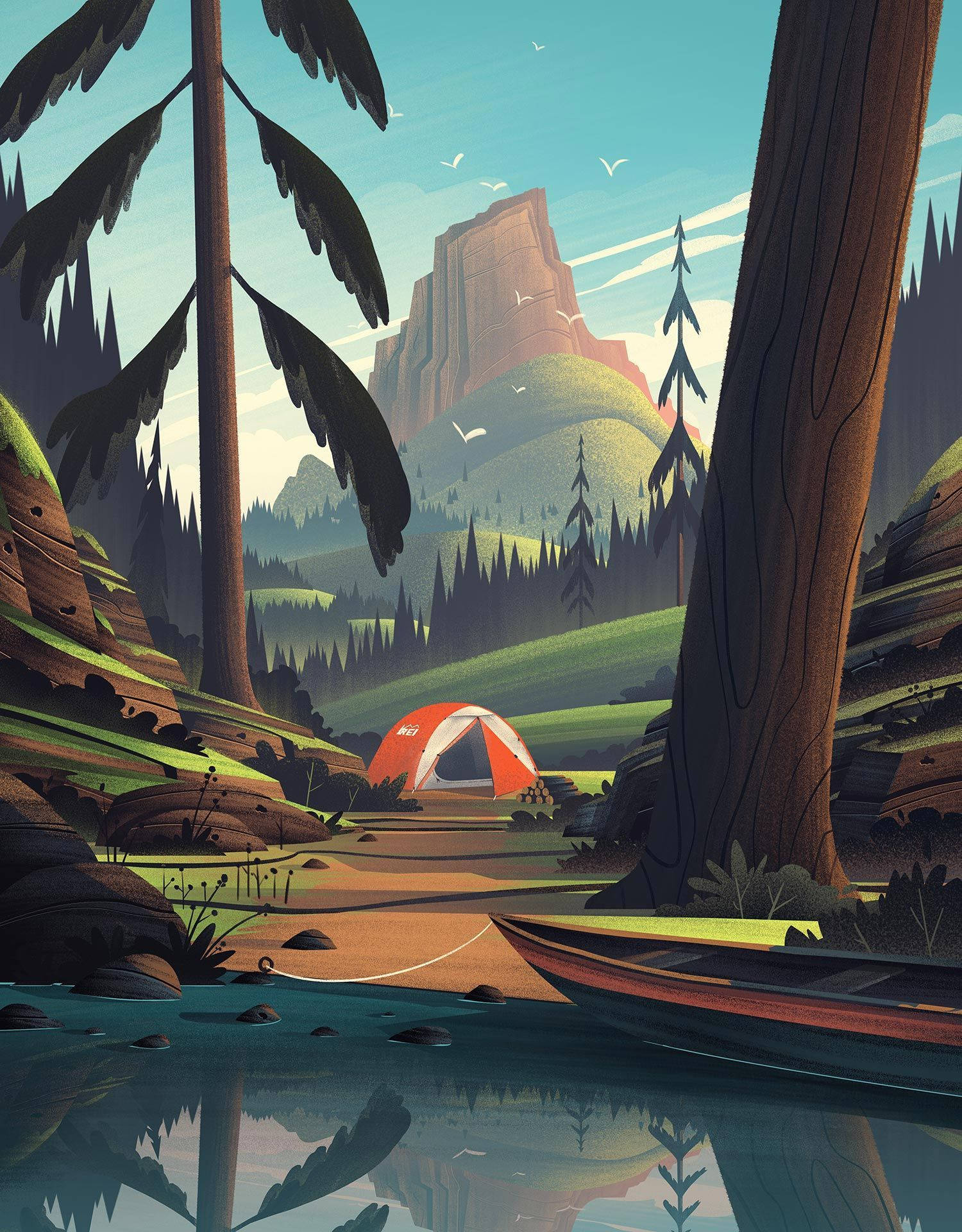 Camp Camp, forest site, red and white tent, Full HD Phone Wallpaper