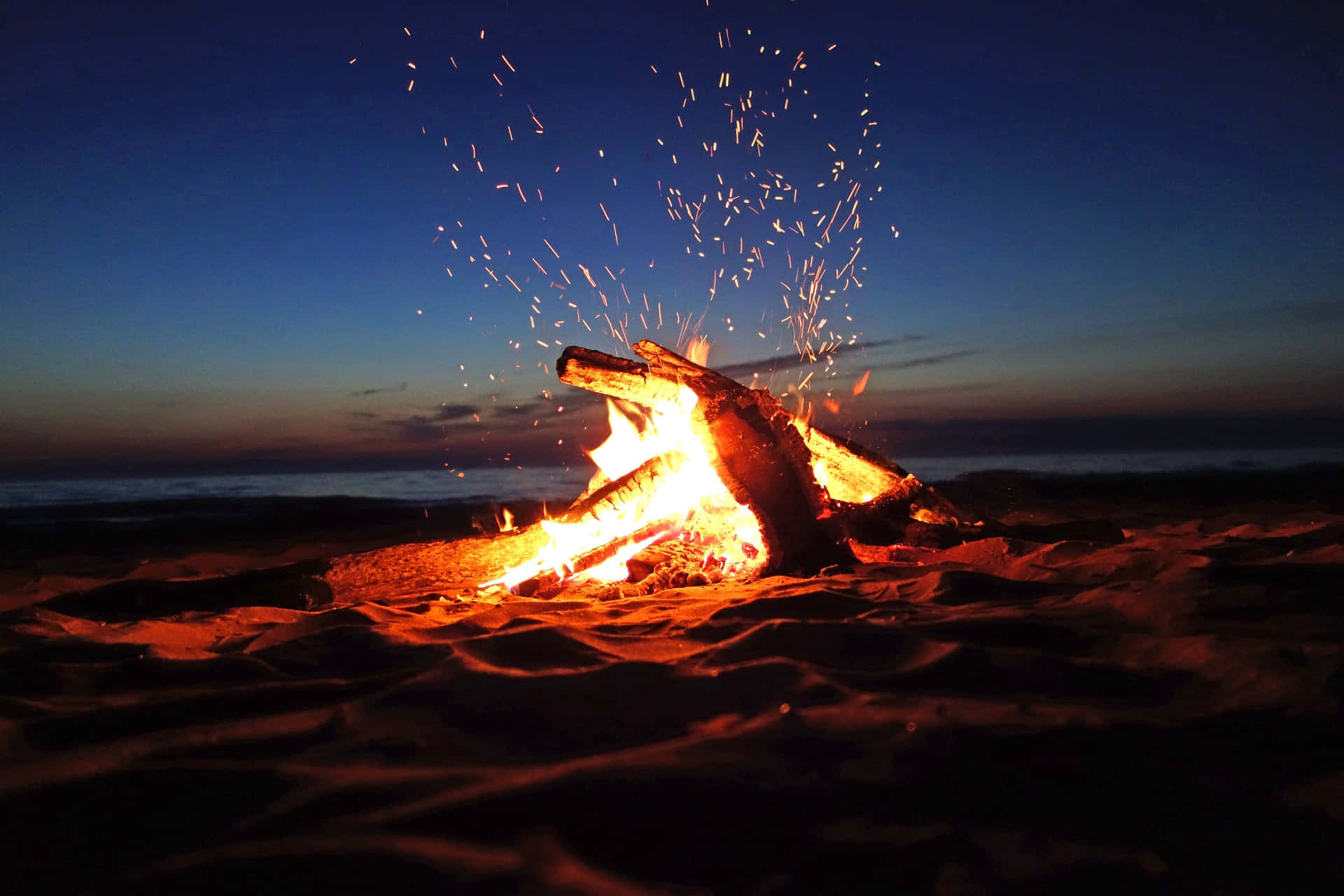 Campfire, beach, twilight, Full HD Desktop Wallpaper