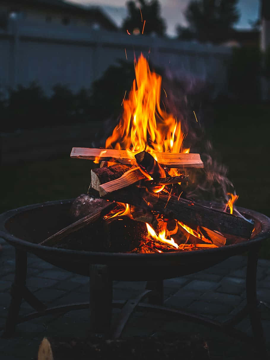 fire pit, logs, flames, SD Phone Wallpaper