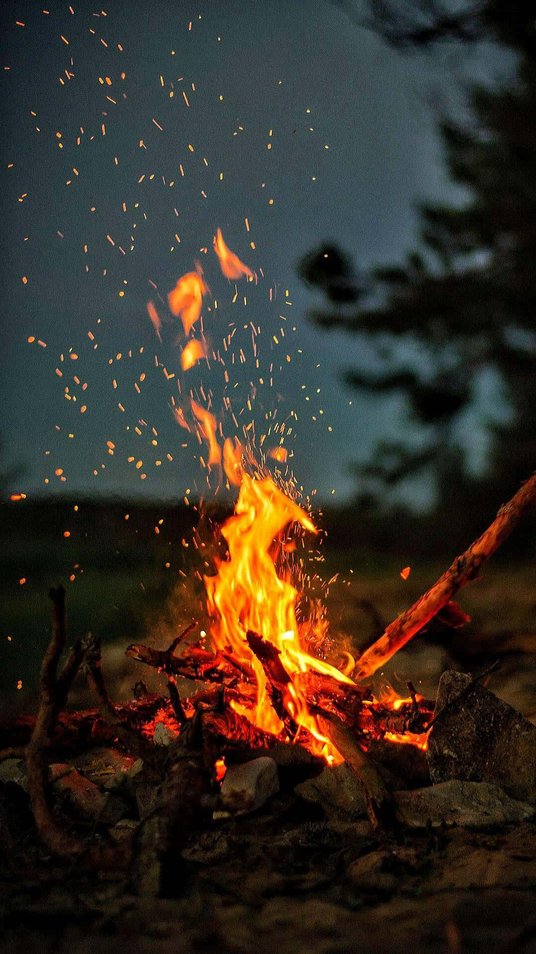 Campfire, dusk, bright orange sparks, Full HD Phone Wallpaper