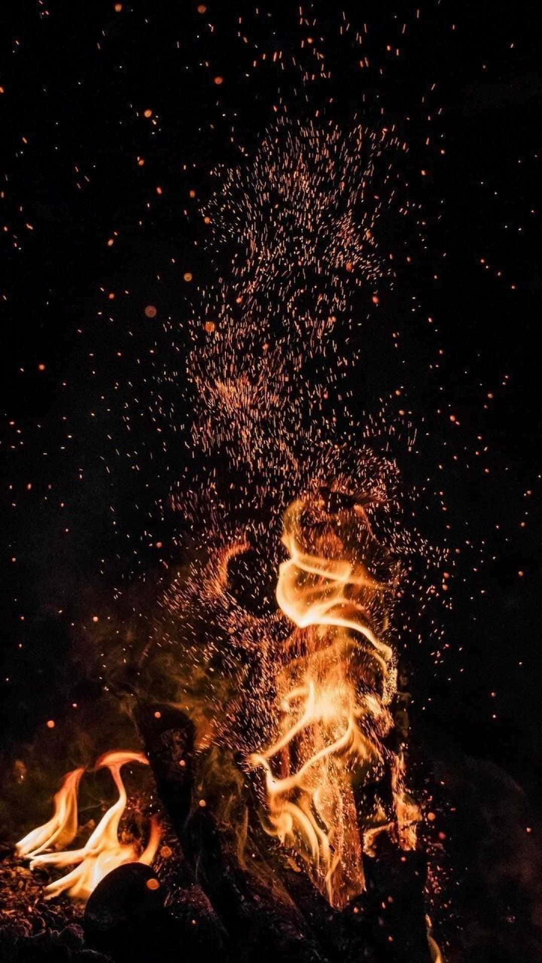 flying embers campfire, roaring campfire, golden-orange flames, Full HD Phone Wallpaper