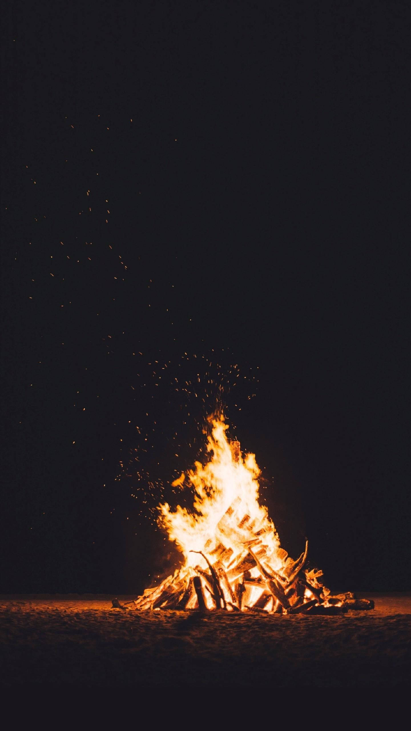 Campfire, Pure Black, HD Phone Graphic Art, 2K Phone Wallpaper