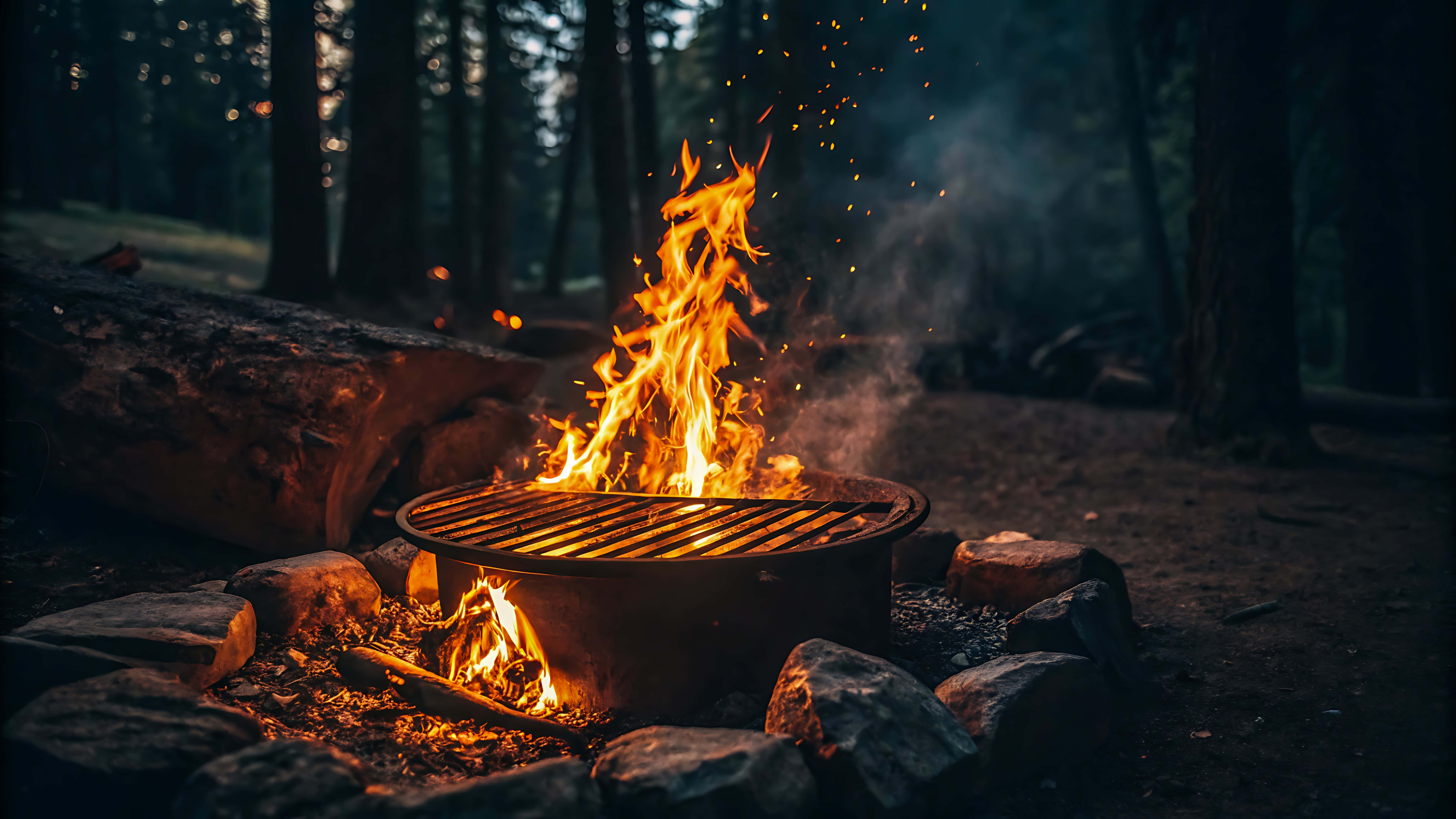 campfire, fire pit, rocks, 8K Desktop Wallpaper