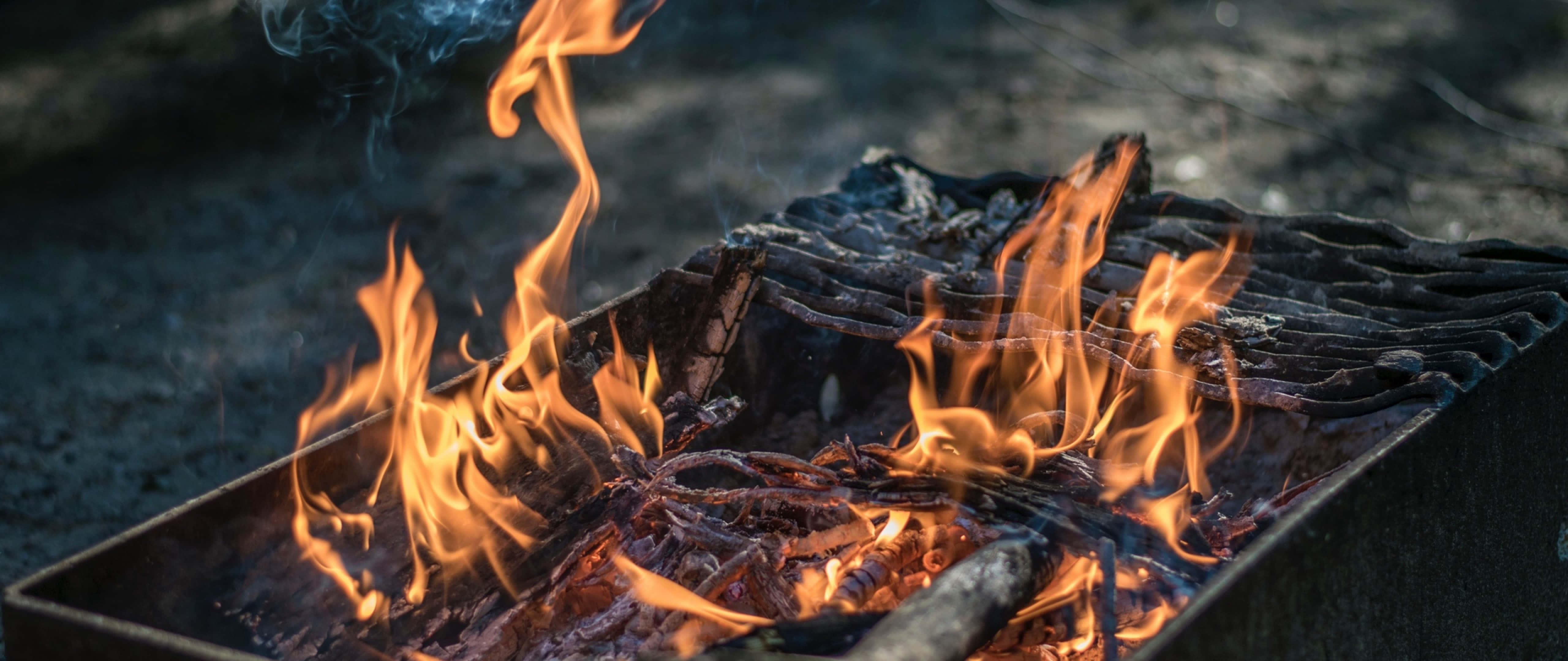 grill, camping desktop, vivid orange flames, 5K Desktop Wallpaper