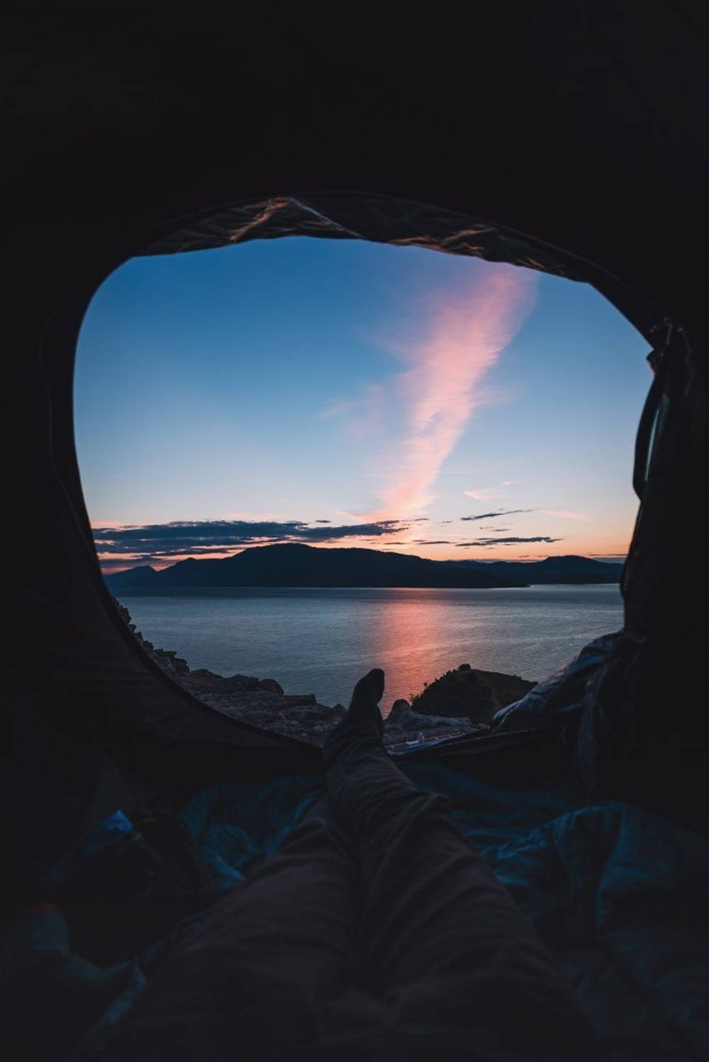 tent, dusk, calm lake, HD Phone Wallpaper