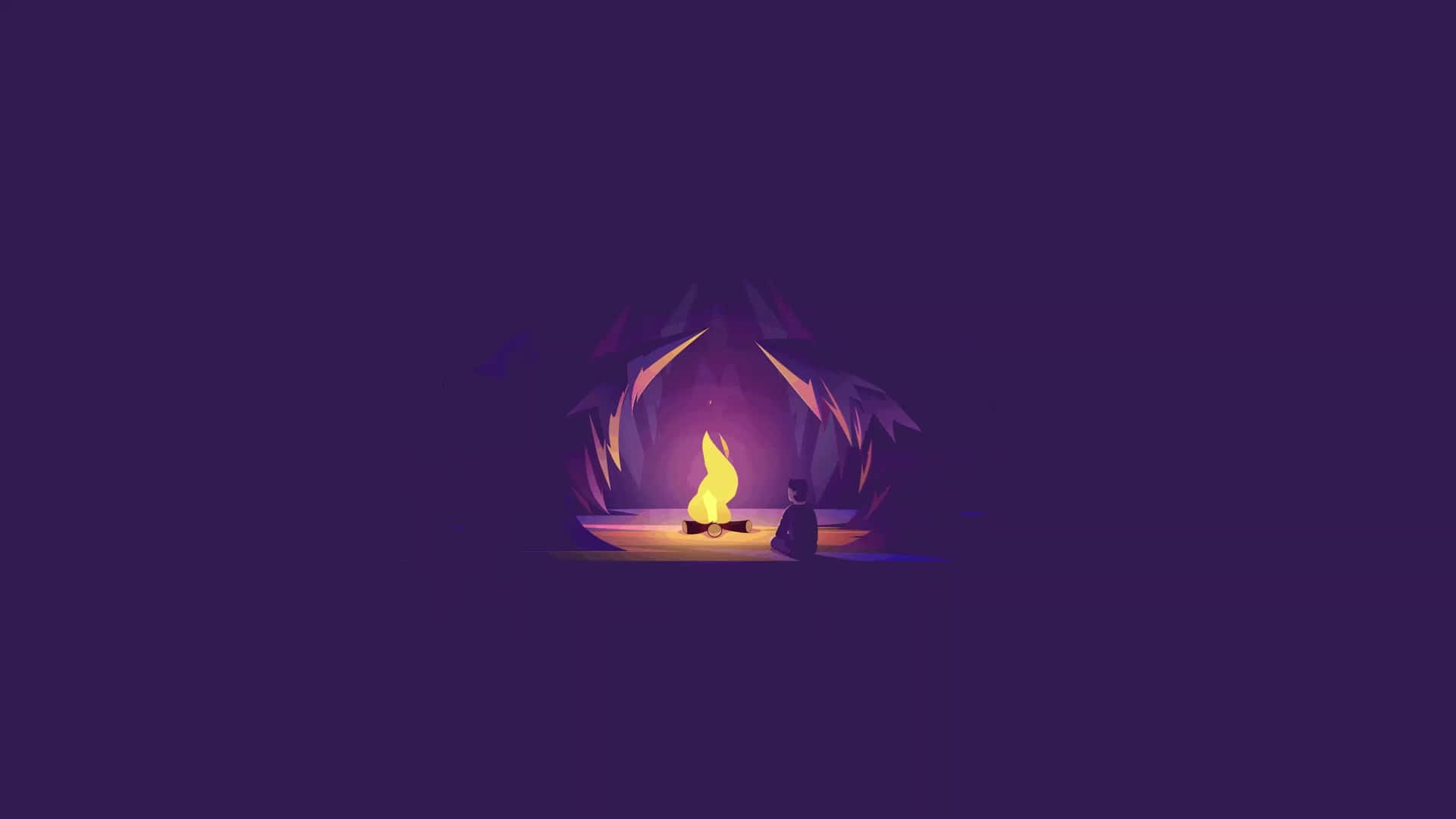 campfire, glowing campfire, dark purple cave, Full HD Desktop Wallpaper