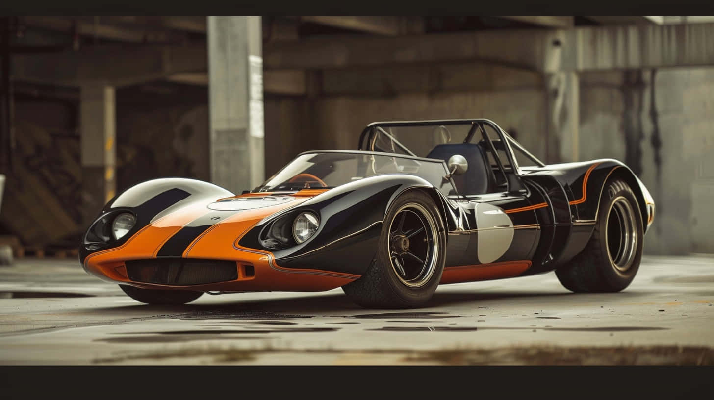 Can Am, vintage race car, black and orange, HD Desktop Wallpaper