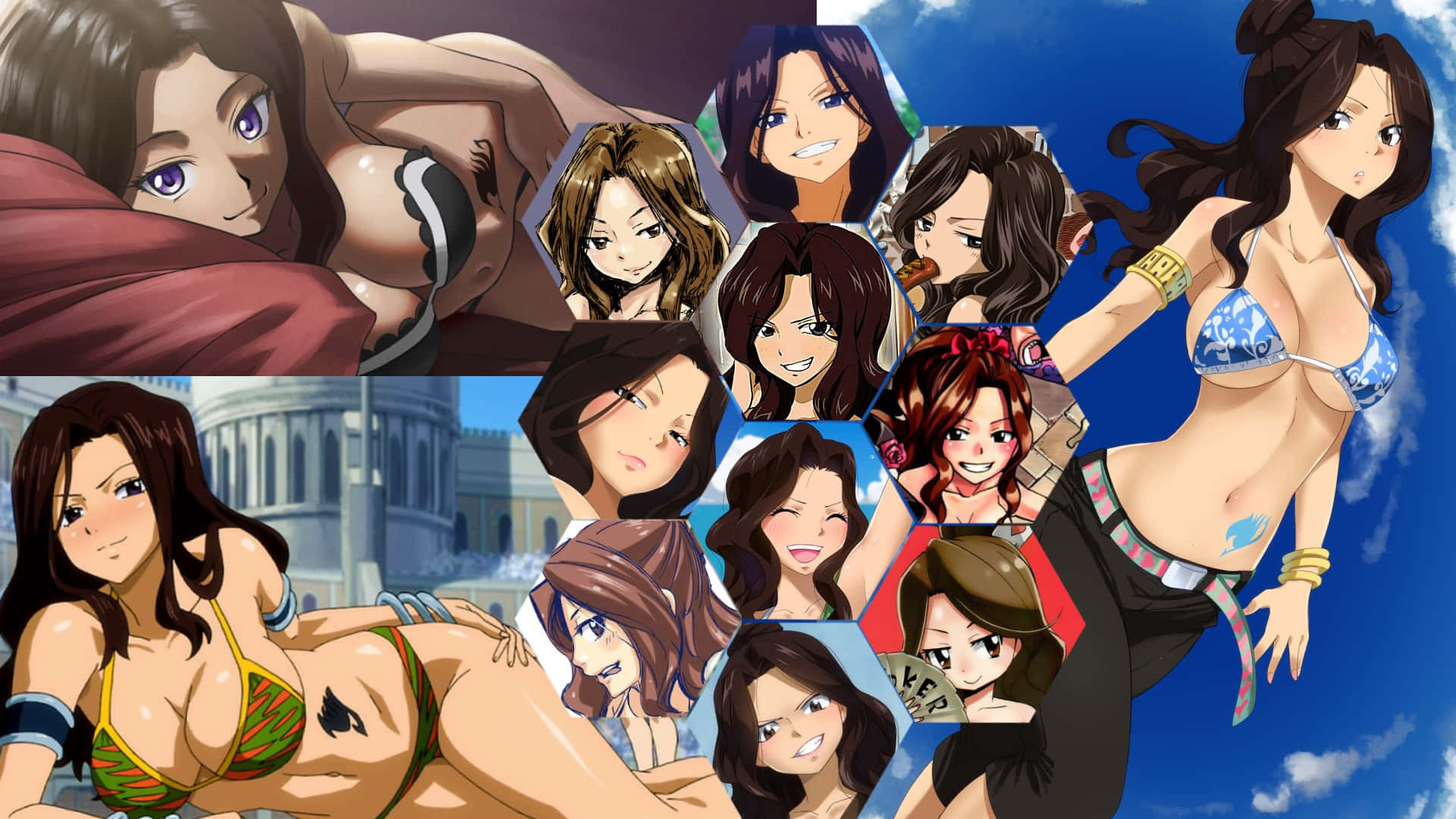 Cana Alberona, anime collage, female characters, Full HD Desktop Wallpaper