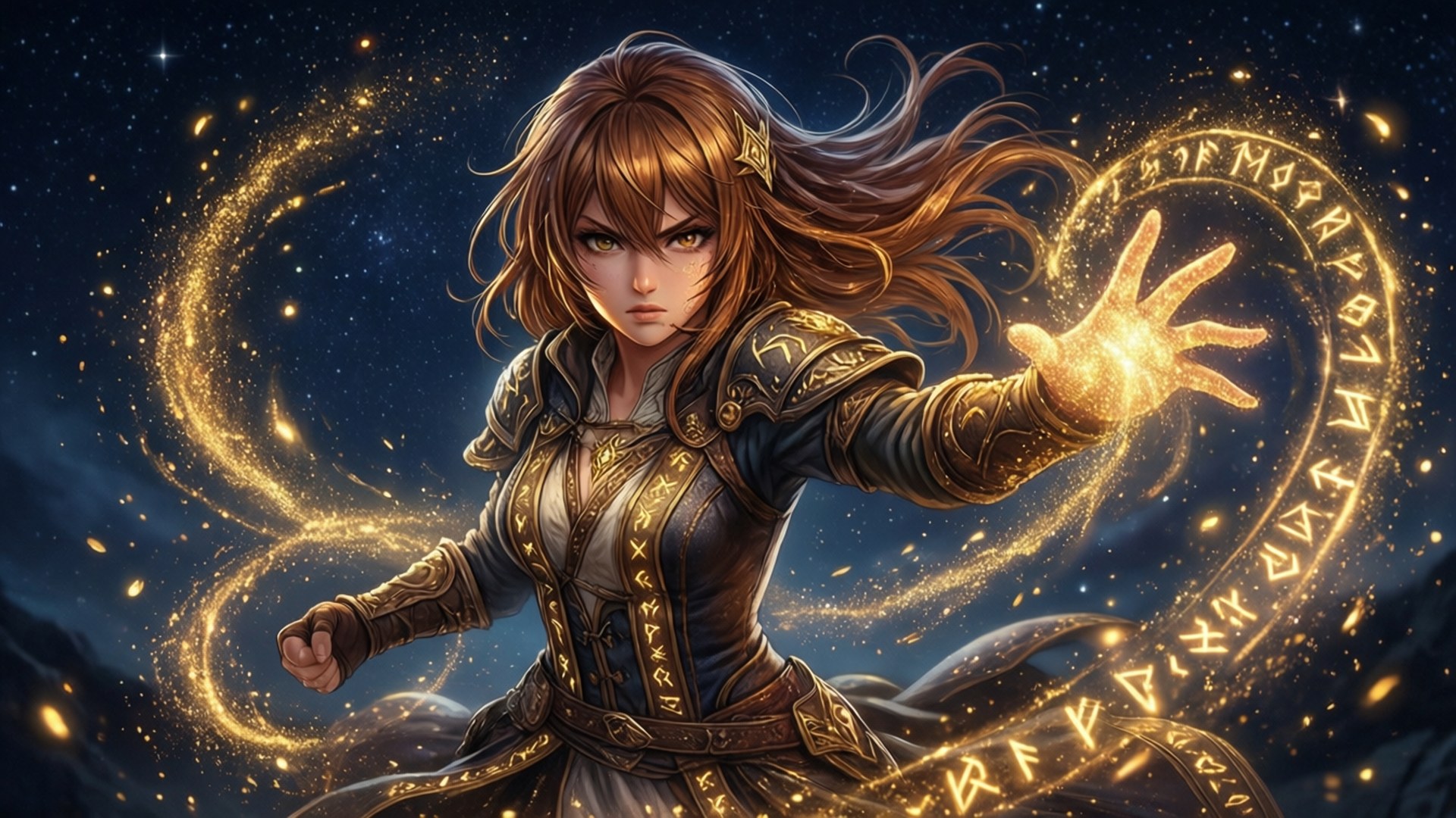 Cana Alberona, Fairy Glitter spell, golden sparkles, Full HD Desktop Wallpaper