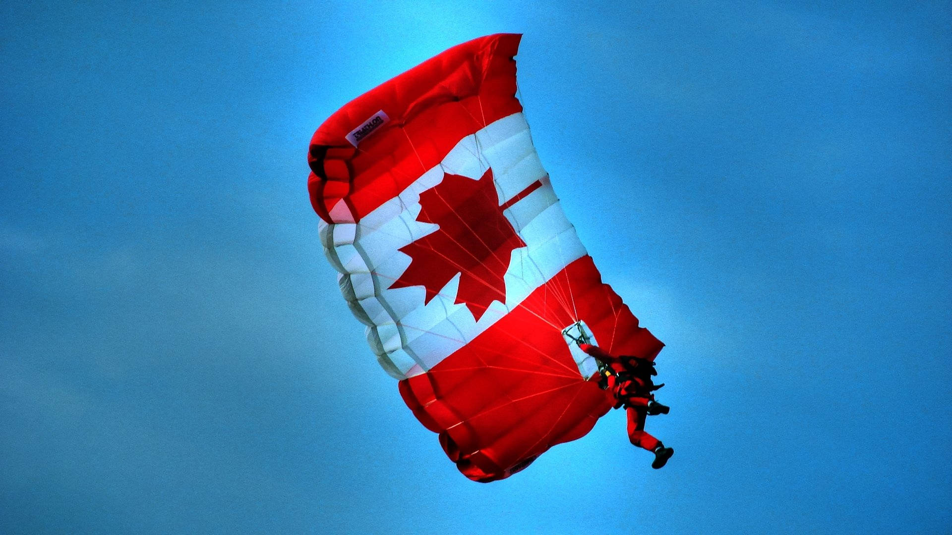 Canada flag, parachute, blue sky, Full HD Desktop Wallpaper