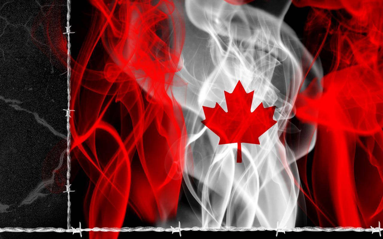 Canada flag, red and white smoke, barbed wire fence, HD Desktop Wallpaper