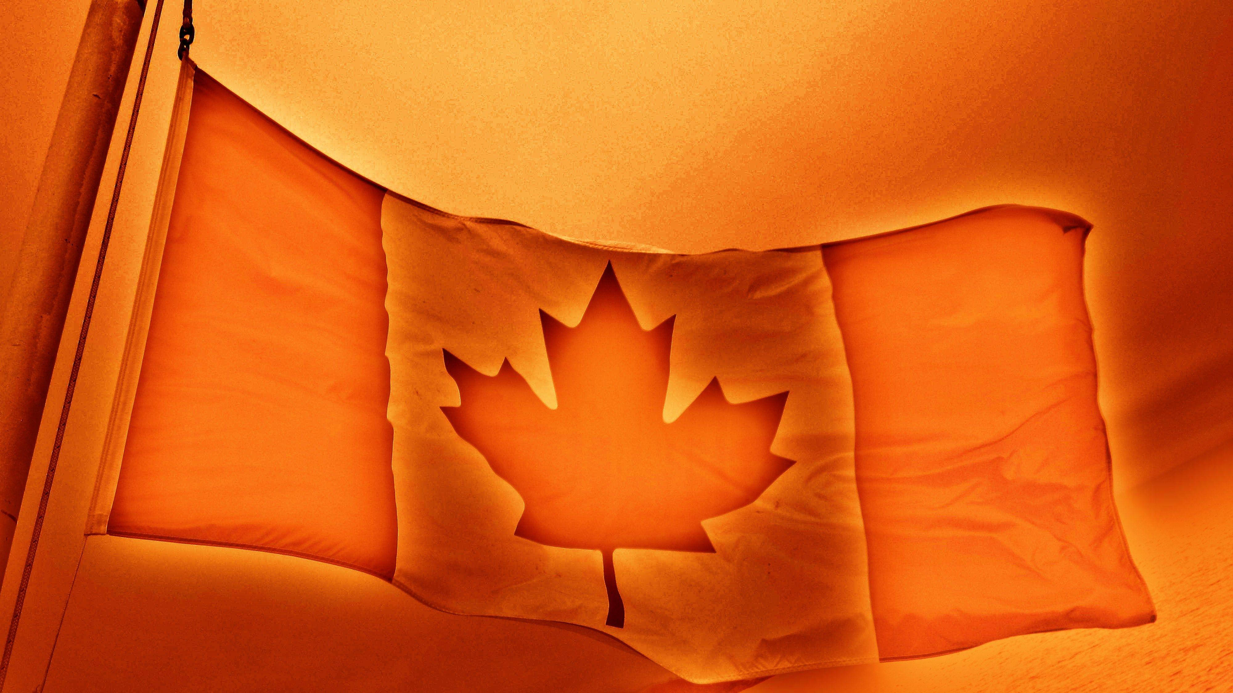 Canada flag, orange aesthetic, fabric, 4K Desktop Wallpaper