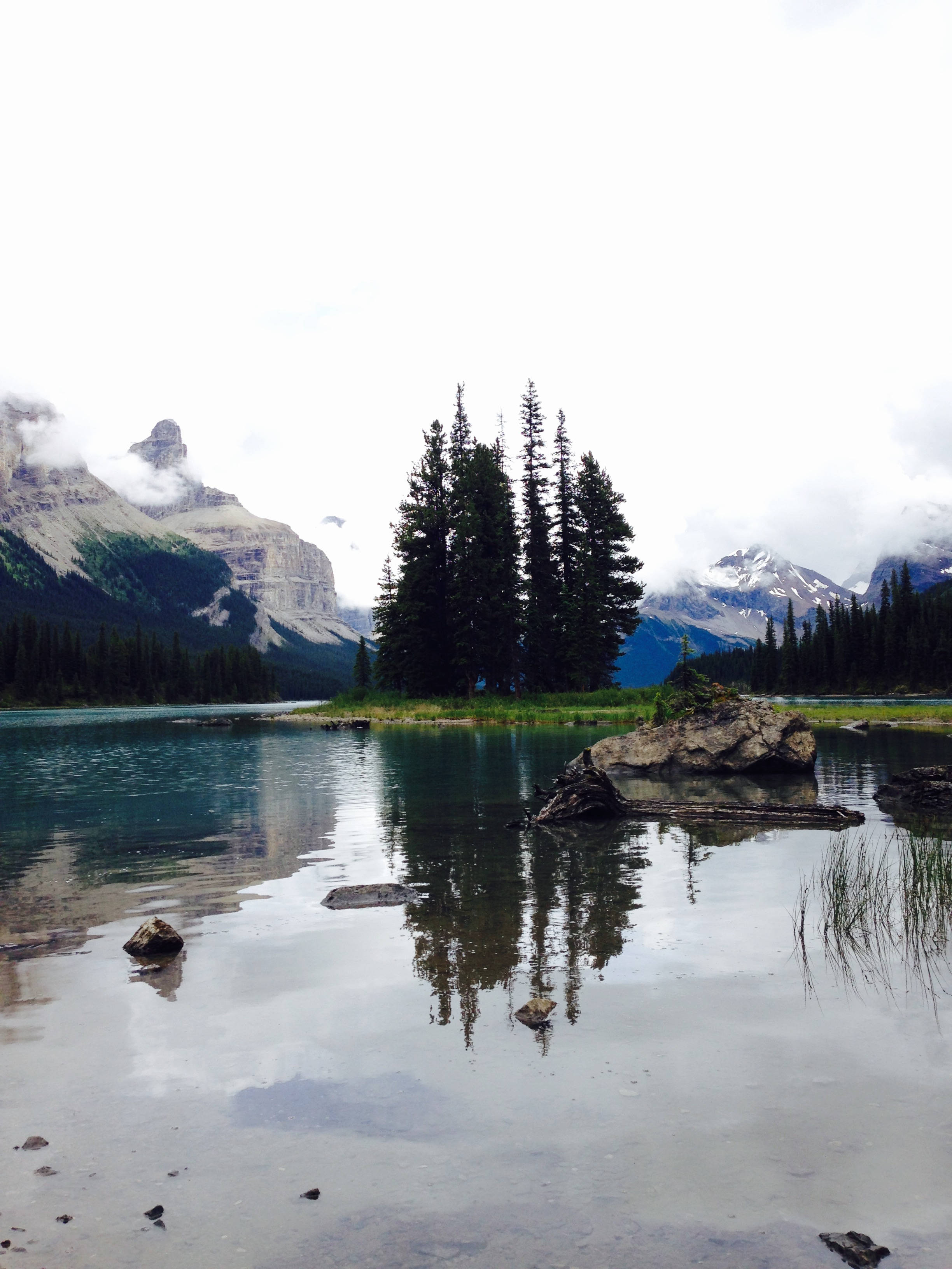 foggy lake, mountain lake, towering peaks, 2K Phone Wallpaper