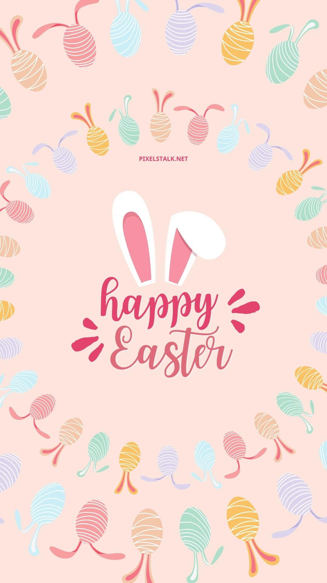 Cute Easter iPhone, pastel pink, colorful striped Easter eggs, Full HD Phone Wallpaper