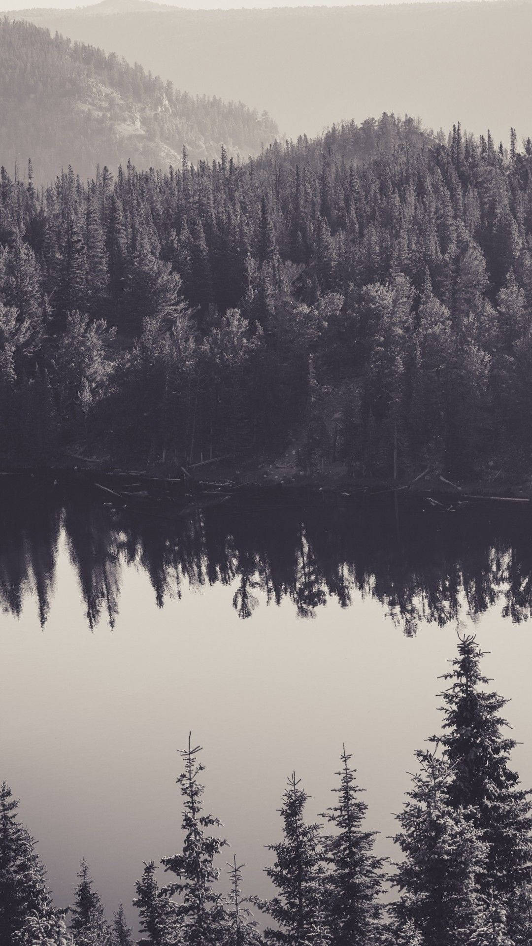 Black White iPhone, Canada, lake, Full HD Phone Wallpaper