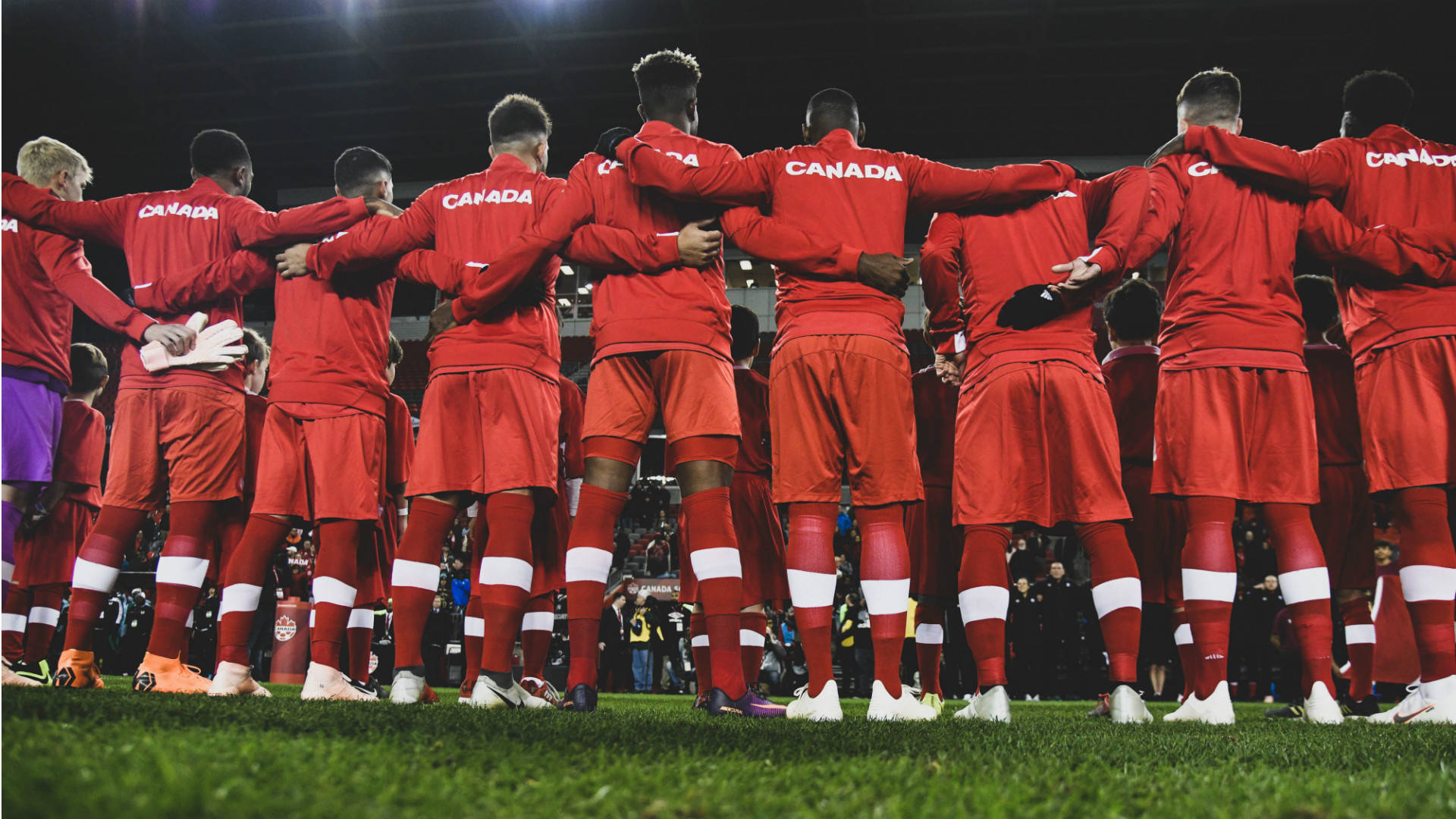 Canada National Football Team, red kit, grass field, Full HD Desktop Wallpaper