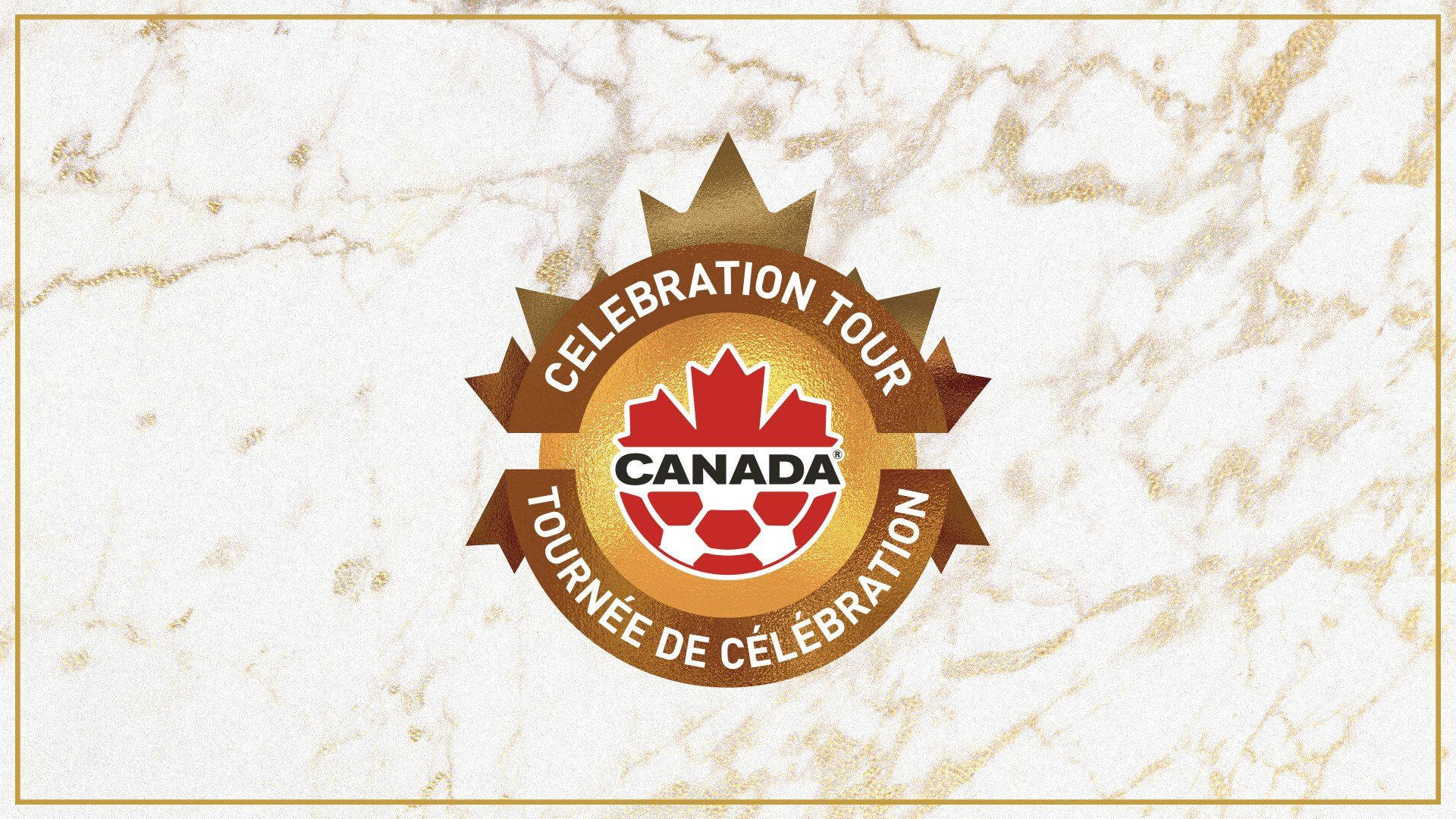 Canada National Football Team, golden Canadian soccer celebration tour emblem, red maple leaf, Full HD Desktop Wallpaper
