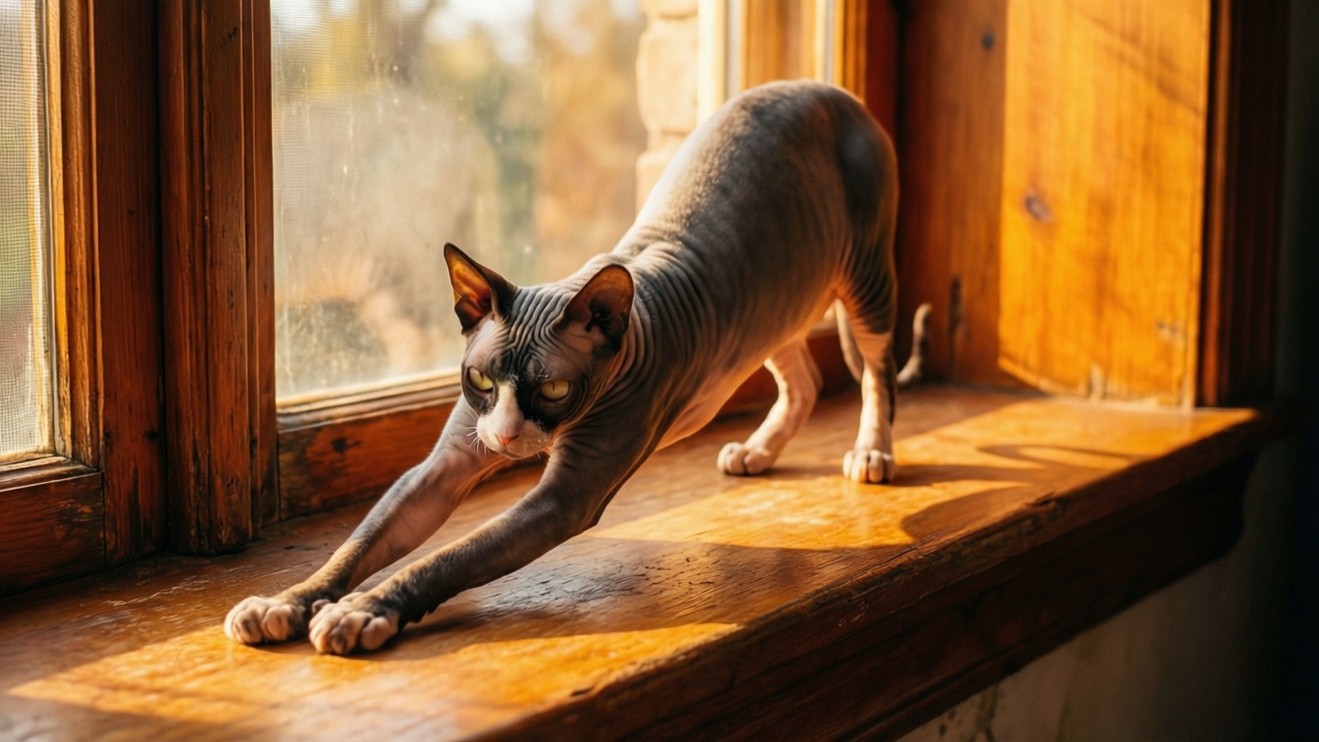 Sphynx, sunlight, window, Full HD Desktop Wallpaper