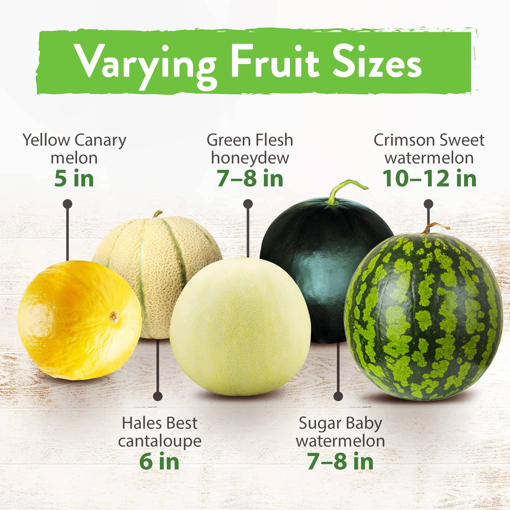 Canary Melon, fruit sizes, white wooden surface, Full HD Desktop Wallpaper