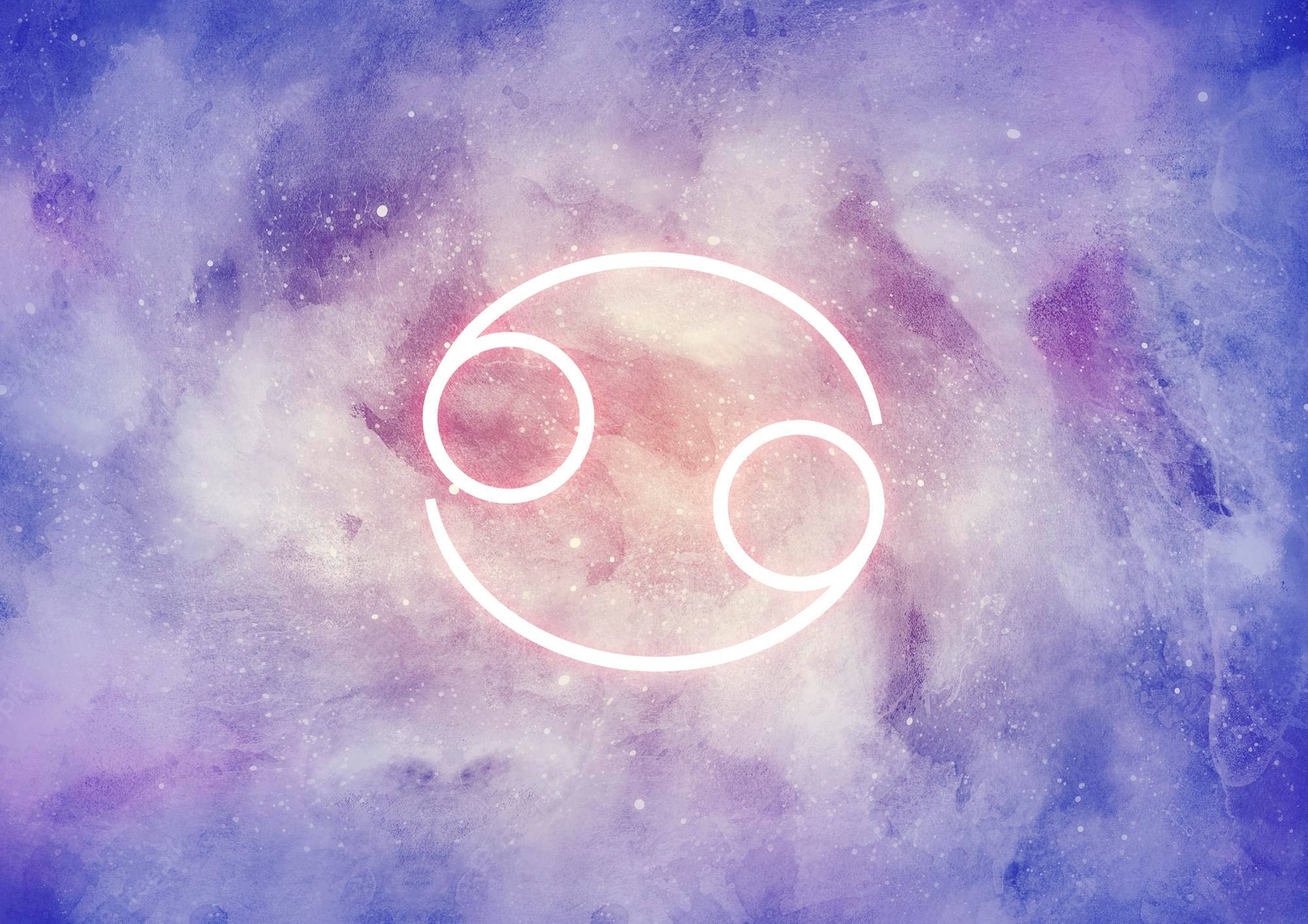 Cancer Sign, glowing white crab zodiac symbol, dreamy purple and pink cosmic nebula, Full HD Desktop Wallpaper