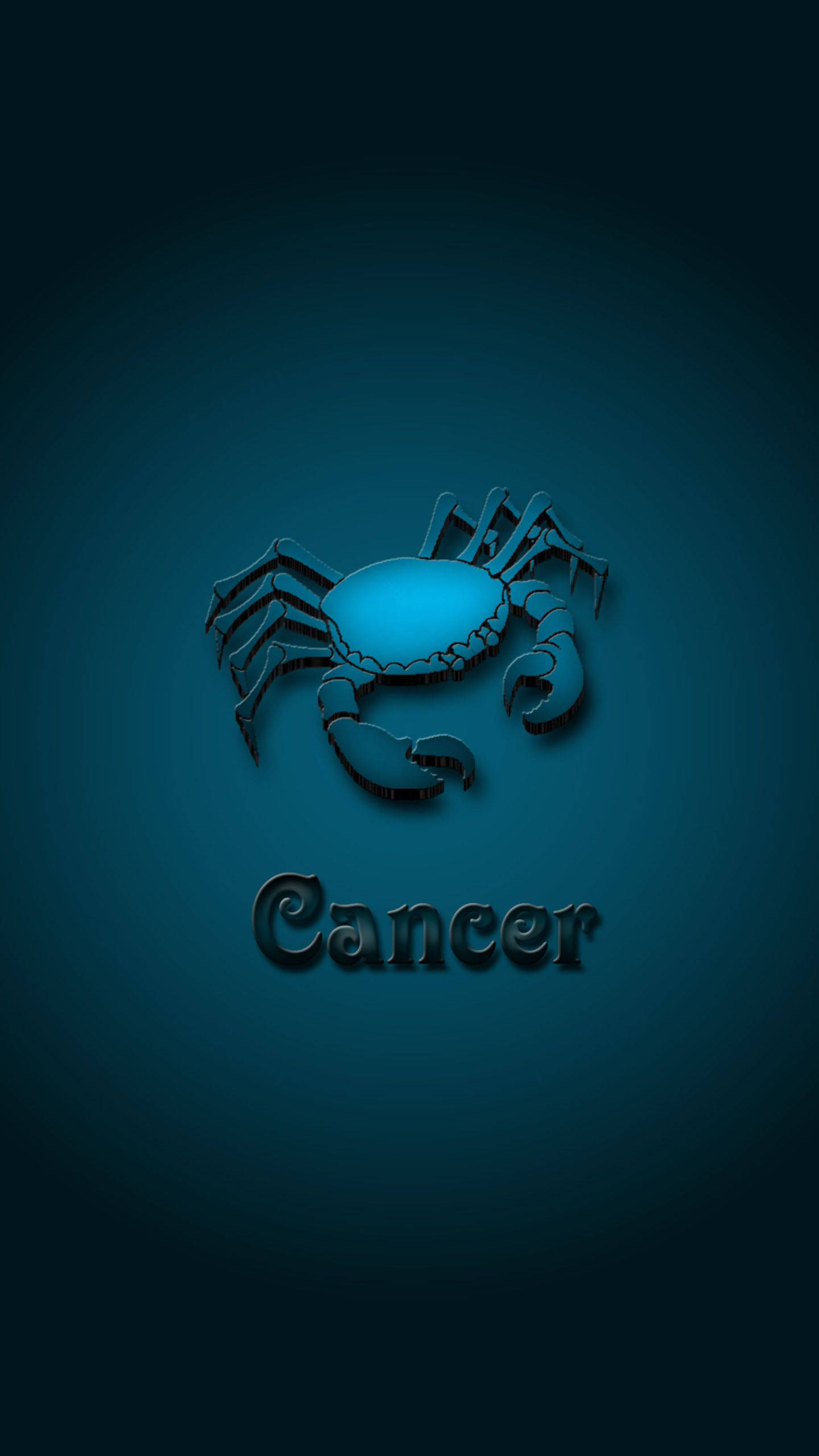 Cancer, glowing blue, 3D crab zodiac symbol, 2K Phone Wallpaper