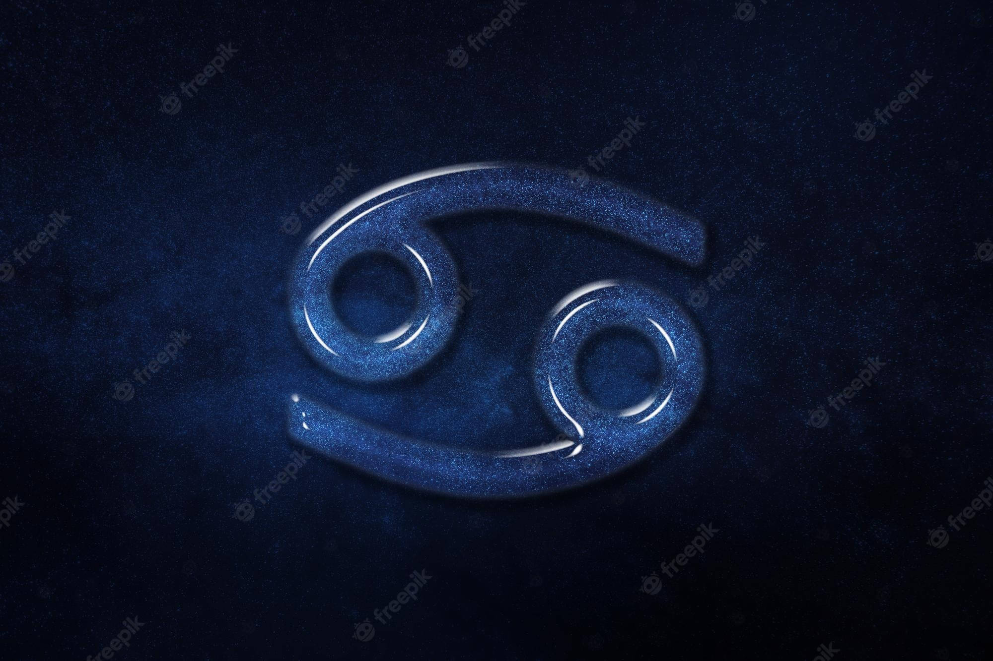 Cancer Aesthetic, glittering blue crab symbol, textured dark blue background, Full HD Desktop Wallpaper