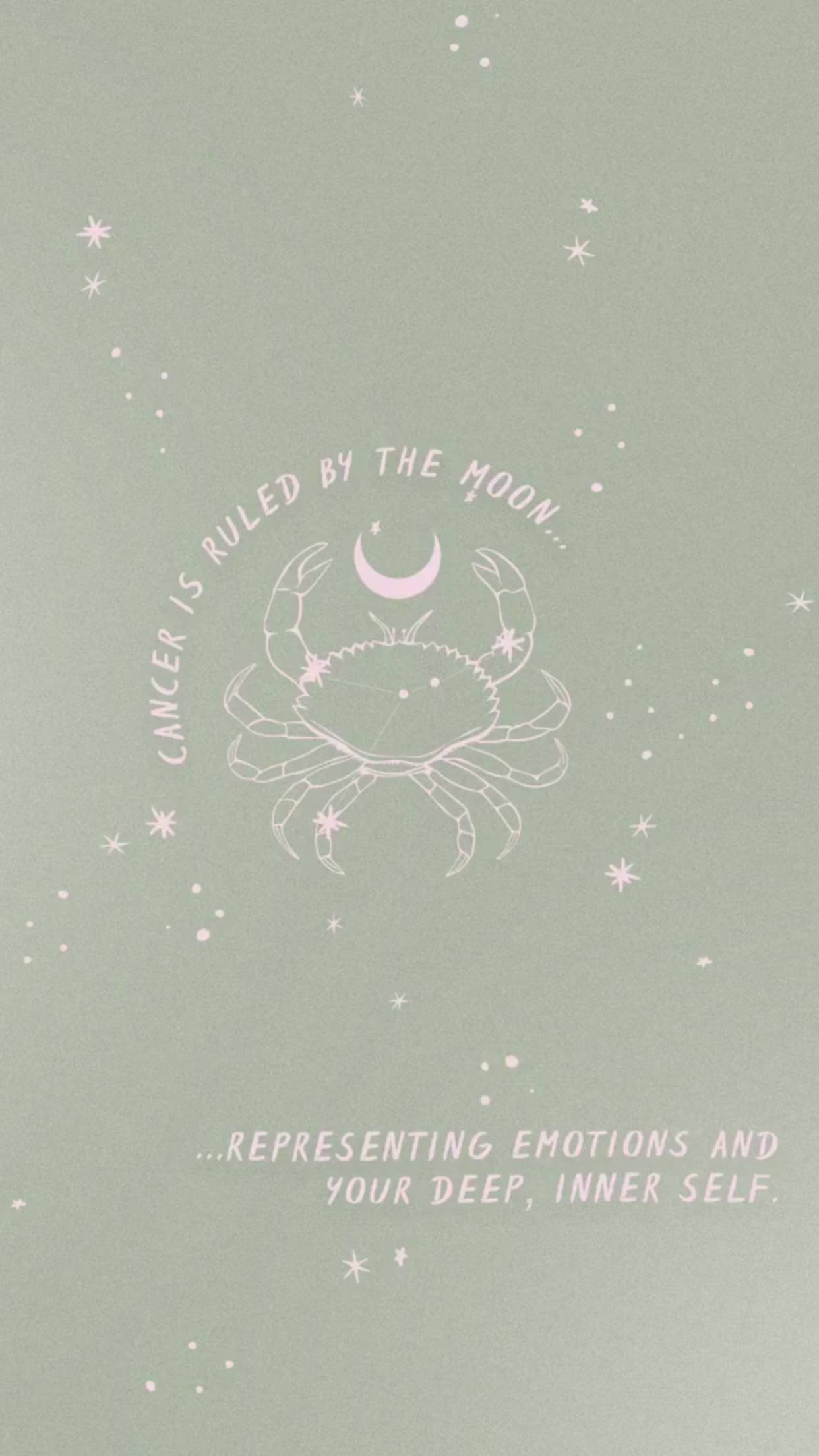 cancer aesthetic, pink crab constellation, crescent moon, Full HD Phone Wallpaper