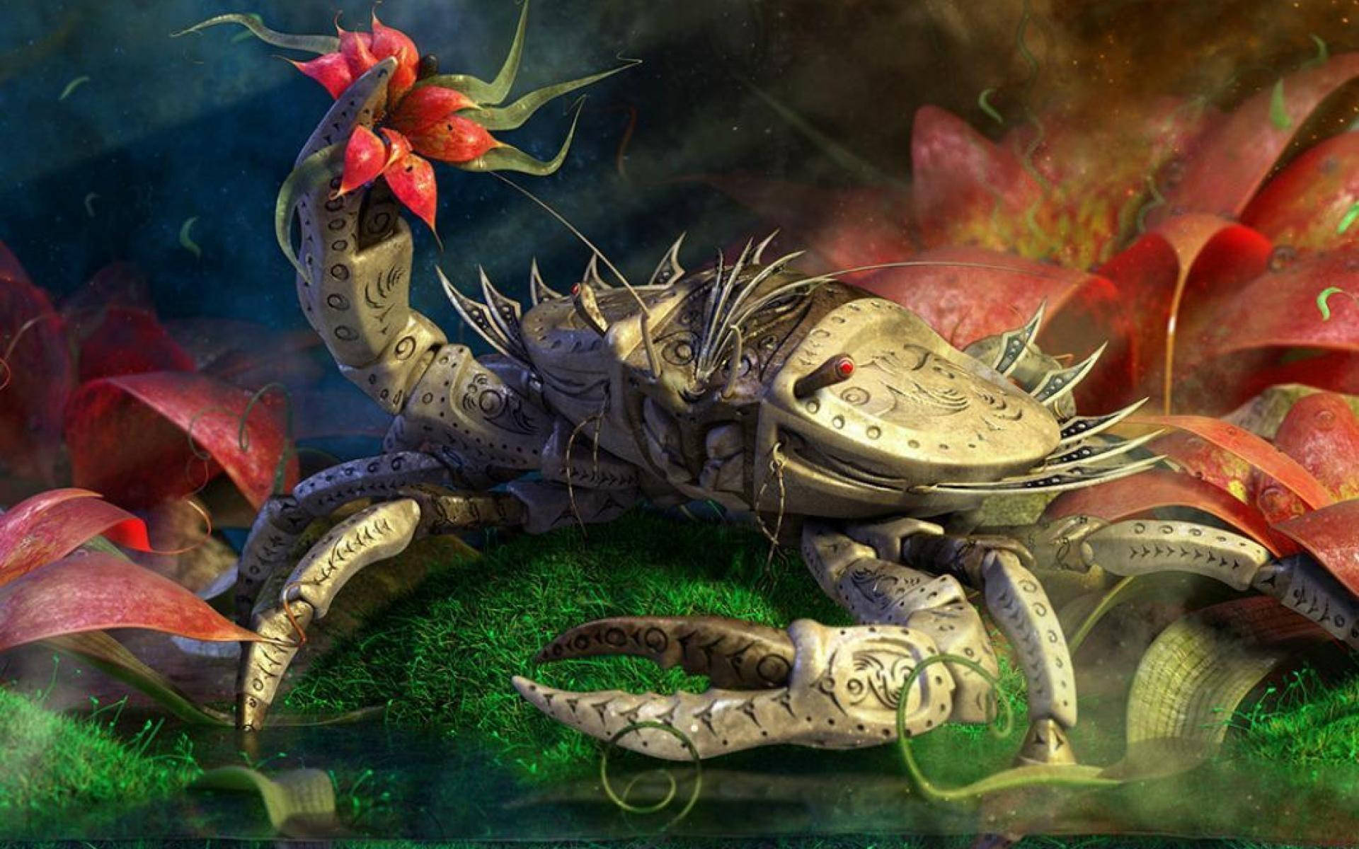 Cancer zodiac painting, fantasy crab, ornate patterns, Full HD Desktop Wallpaper