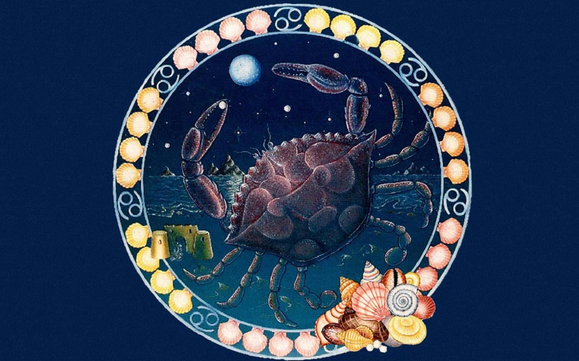 Cancer Zodiac Sign, crab, circular frame, Full HD Desktop Wallpaper