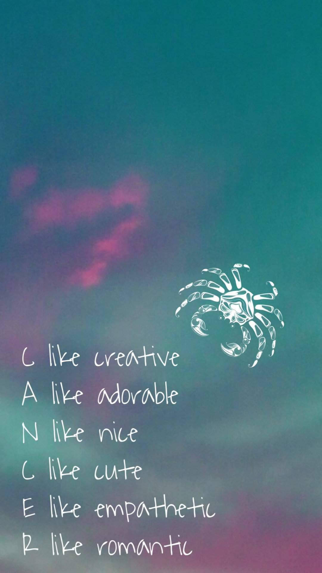 Cancer Aesthetic, white crab illustration, dreamy teal and magenta gradient sky, Full HD Phone Wallpaper