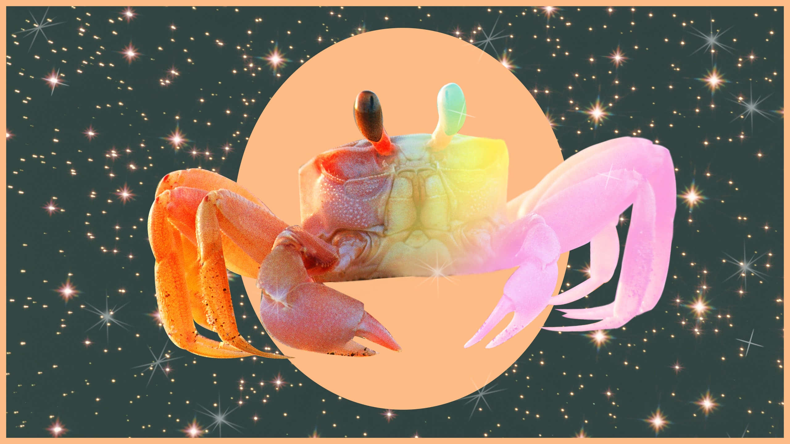 Cancer Zodiac Sign, rainbow crab, starry night sky, 2K Desktop Wallpaper
