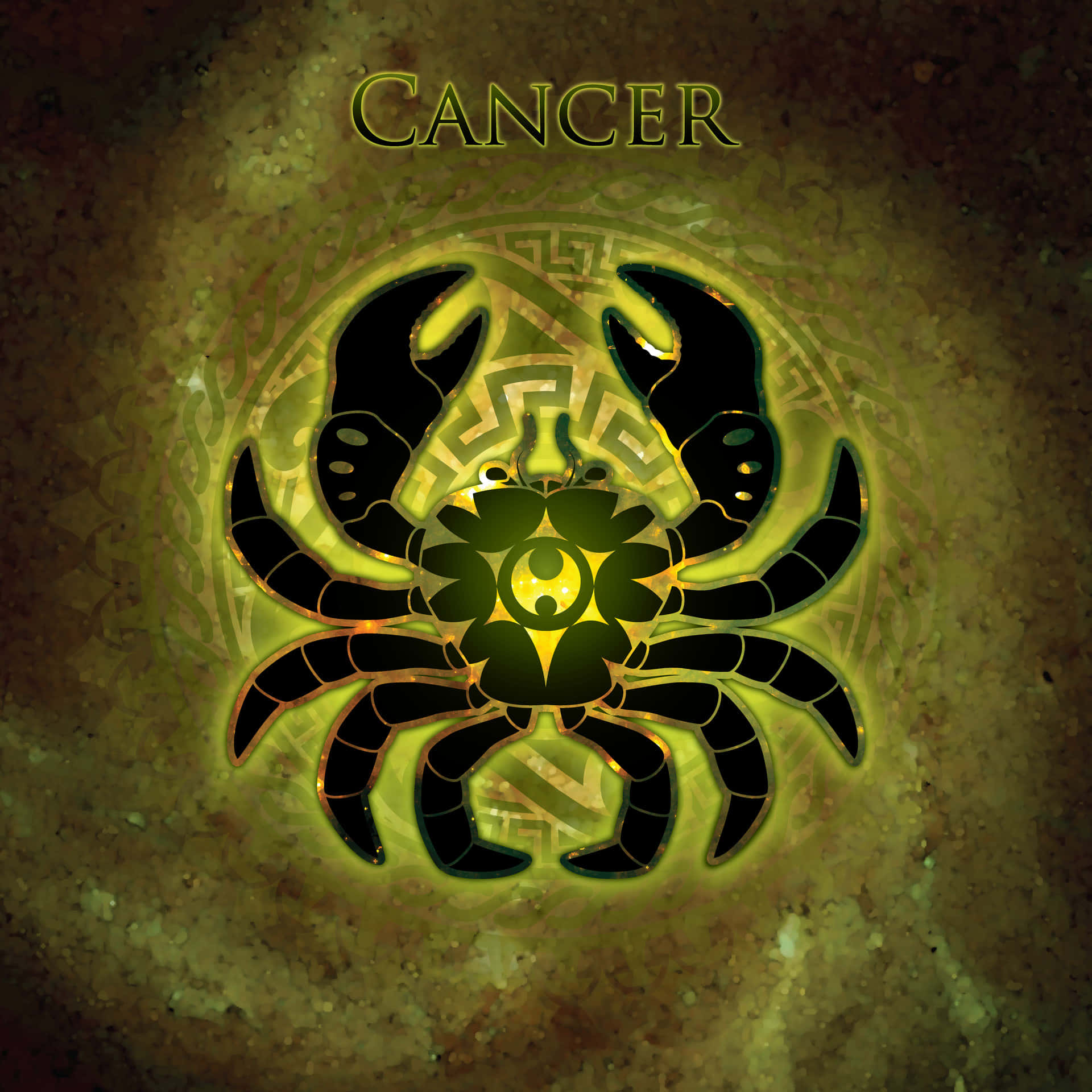 Cancer zodiac sign, green crab zodiac symbol, intricate patterns, Full HD Desktop Wallpaper