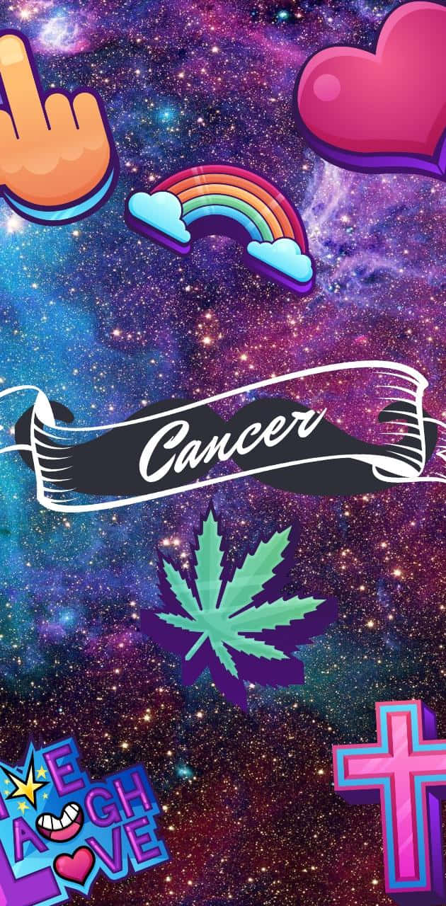 Cancer Zodiac Sign, neon emojis, symbols, HD Phone Wallpaper