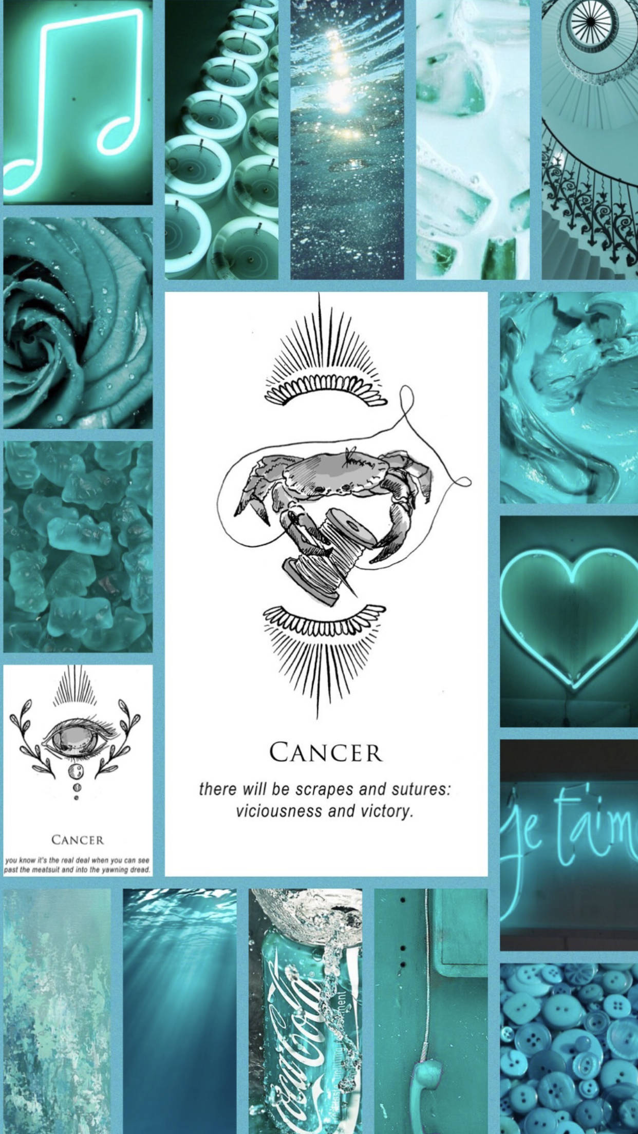 Cancer Aesthetic, teal-toned, crab tattoo, Full HD Phone Wallpaper