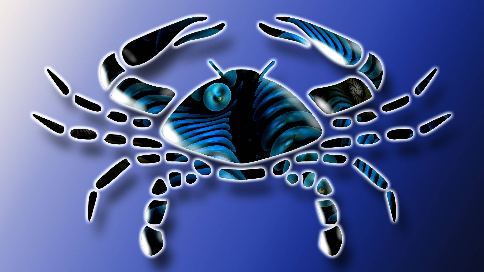 Cancer Zodiac, sea blue crab, glowing white outlines, Full HD Desktop Wallpaper