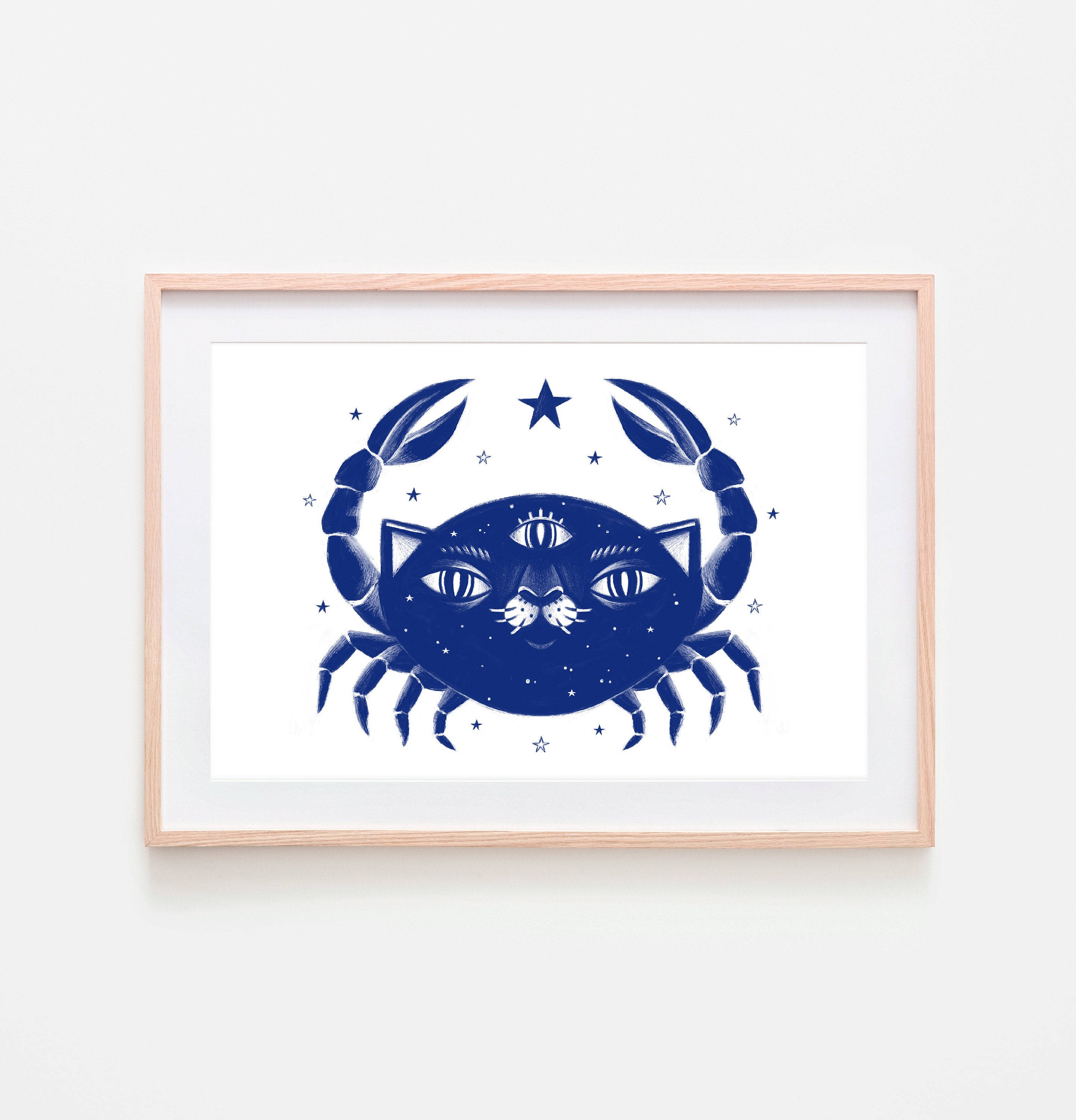 Cancer Zodiac, cat crab hybrid, navy blue illustration, 2K Phone Wallpaper